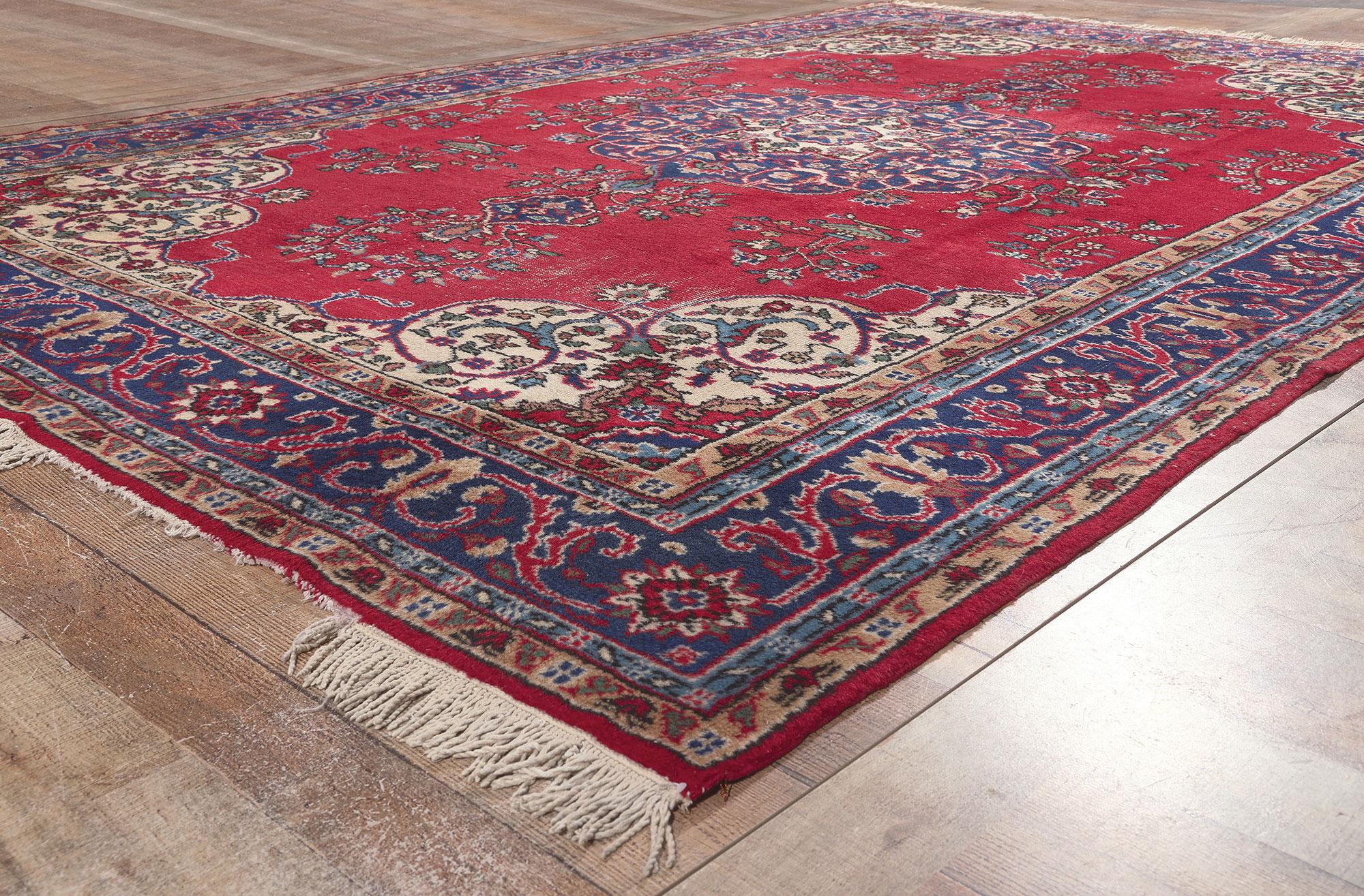 20th Century Vintage Red Turkish Sparta Rug, Refined Elegance Meets Traditional Sensibility For Sale
