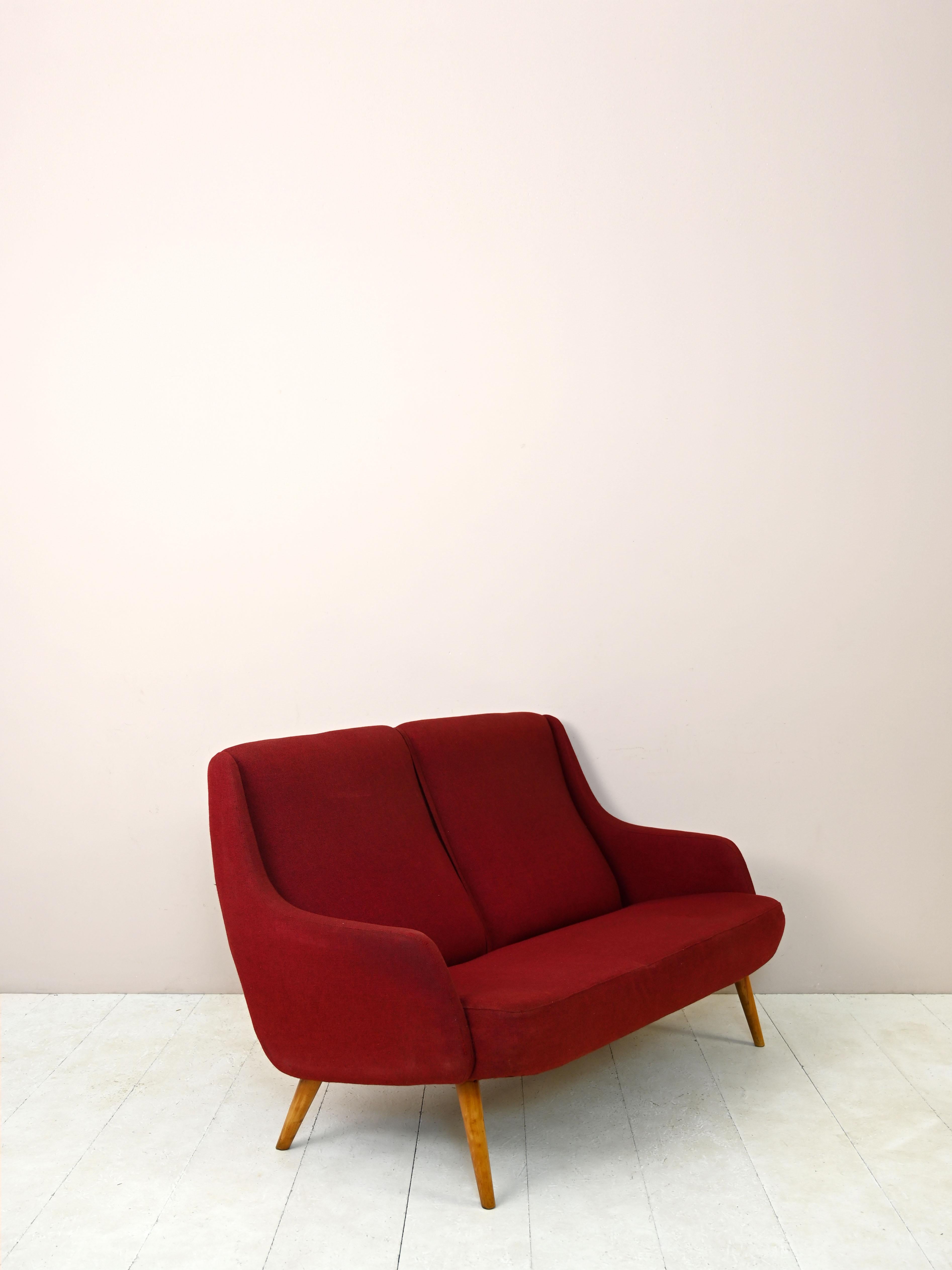 Scandinavian Modern Vintage Red Two-Seater Sofa