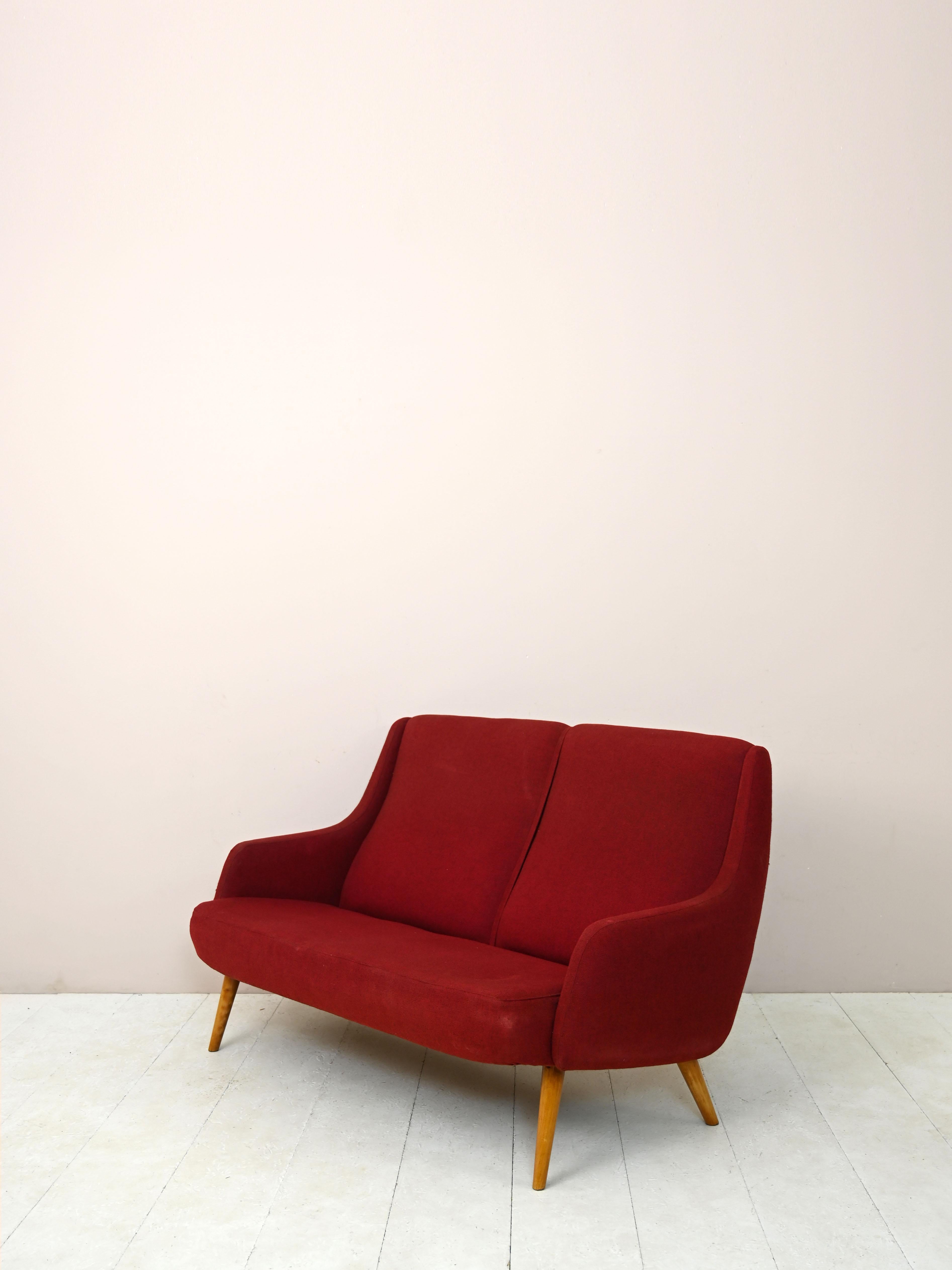 Scandinavian Vintage Red Two-Seater Sofa