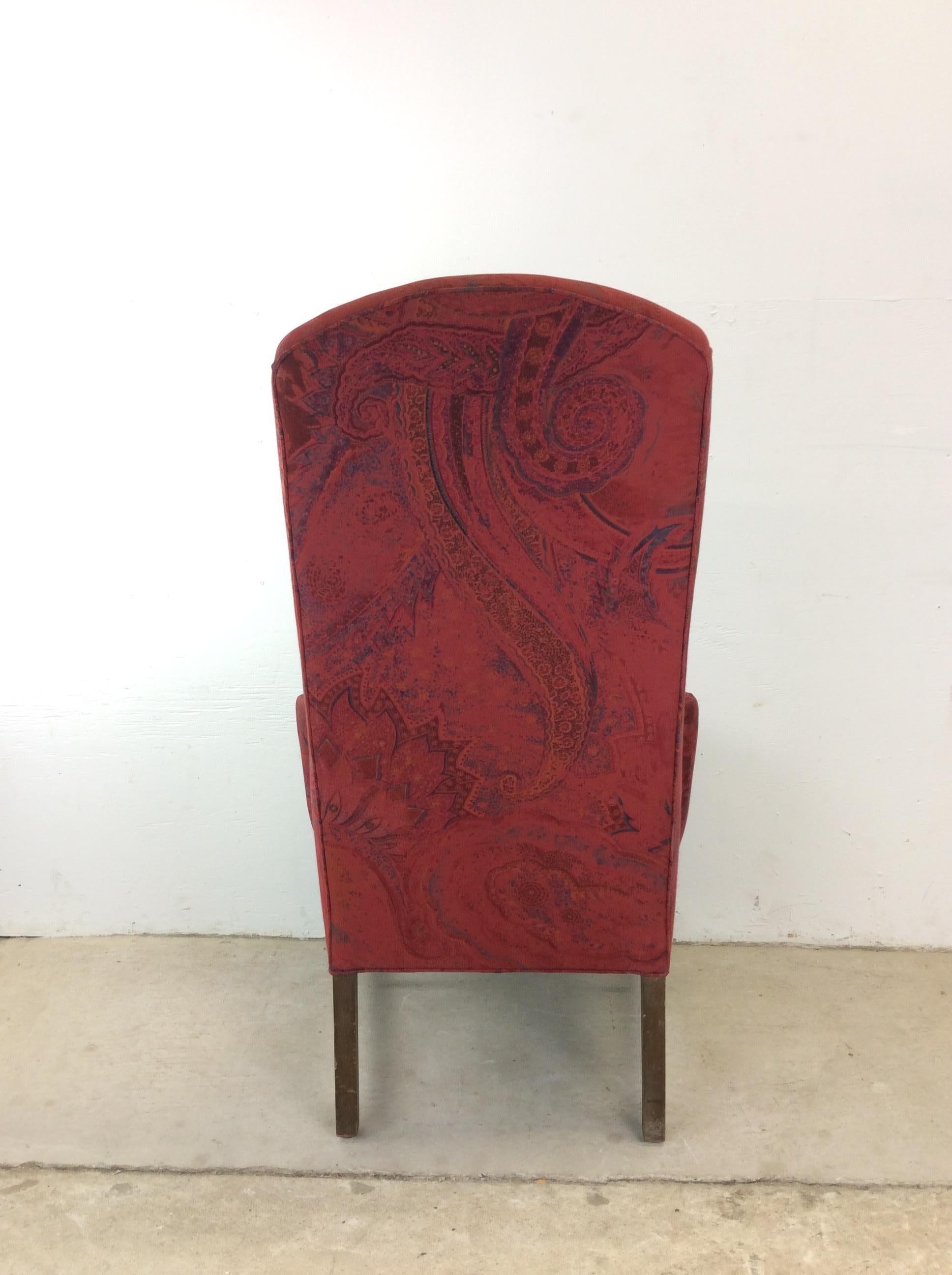 Vintage Red Upholstered Wingback Chair with Wood Base For Sale 8