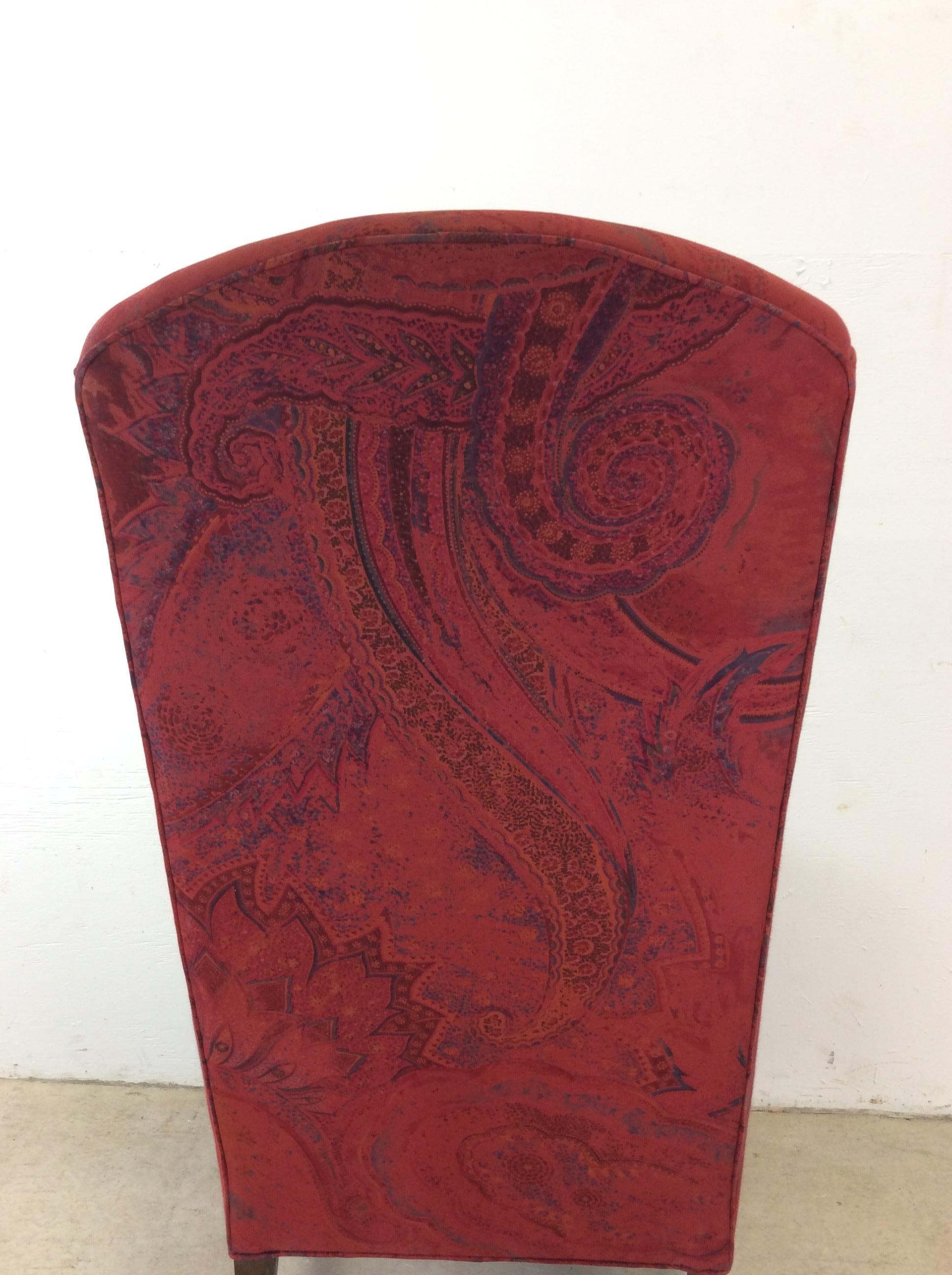 Vintage Red Upholstered Wingback Chair with Wood Base For Sale 9