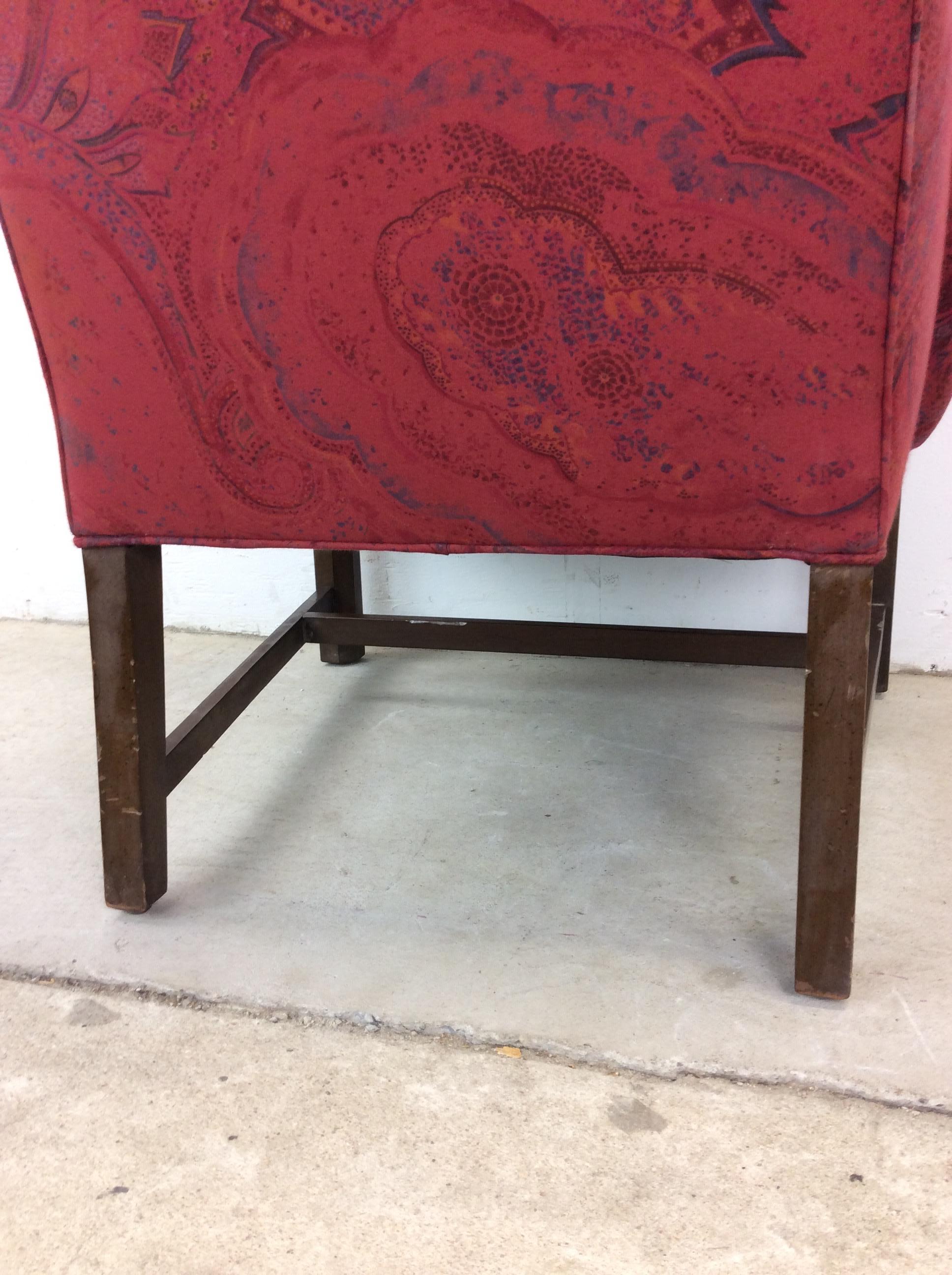 Vintage Red Upholstered Wingback Chair with Wood Base For Sale 10