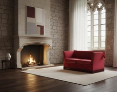 Vintage Red Velvet Knole Sofa with Floral Cushions, 1950s