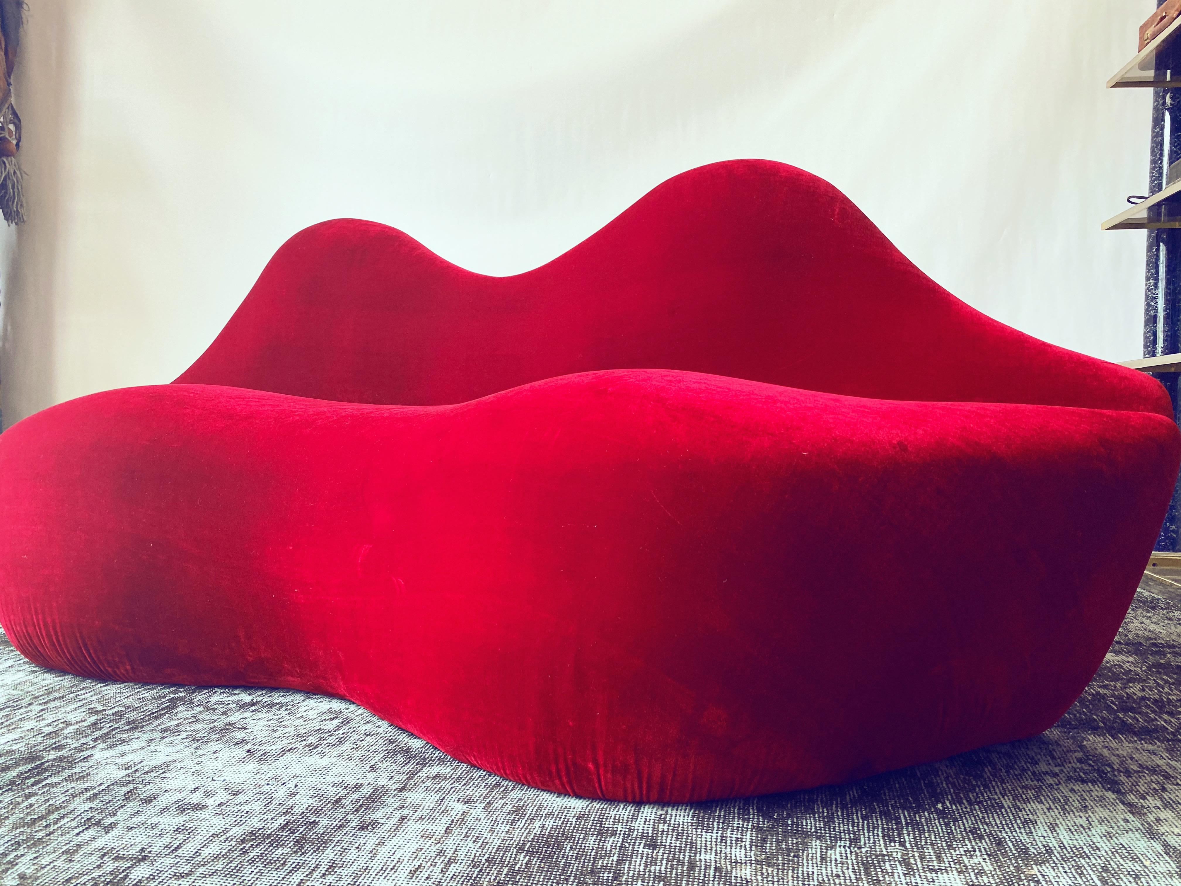 Unknown Vintage Red Velvet Lips Sofa, circa 1970s