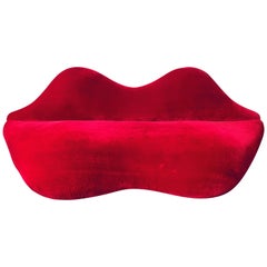 Vintage Red Velvet Lips Sofa, circa 1970s