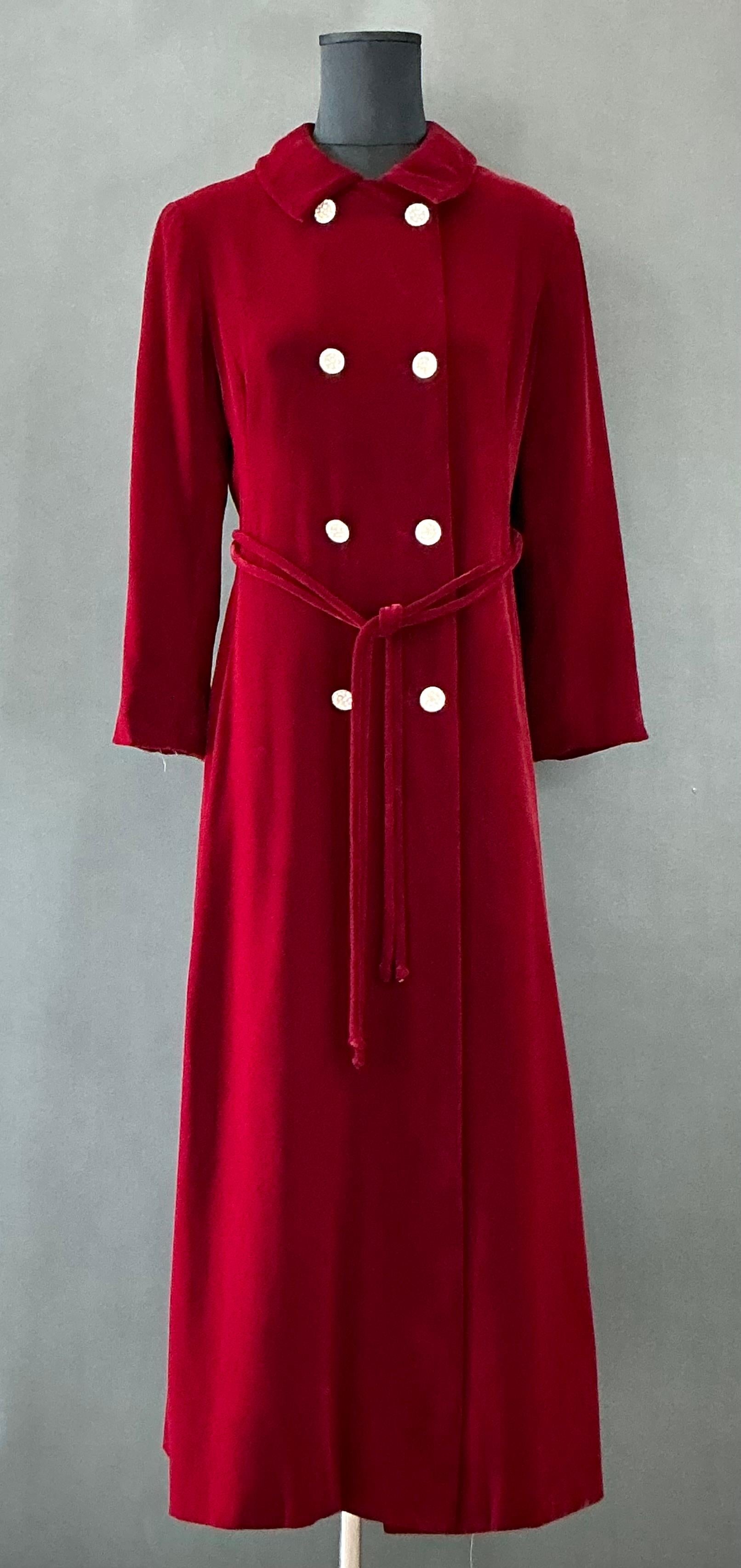 Women's or Men's Vintage Red Velvet Overcoat For Sale