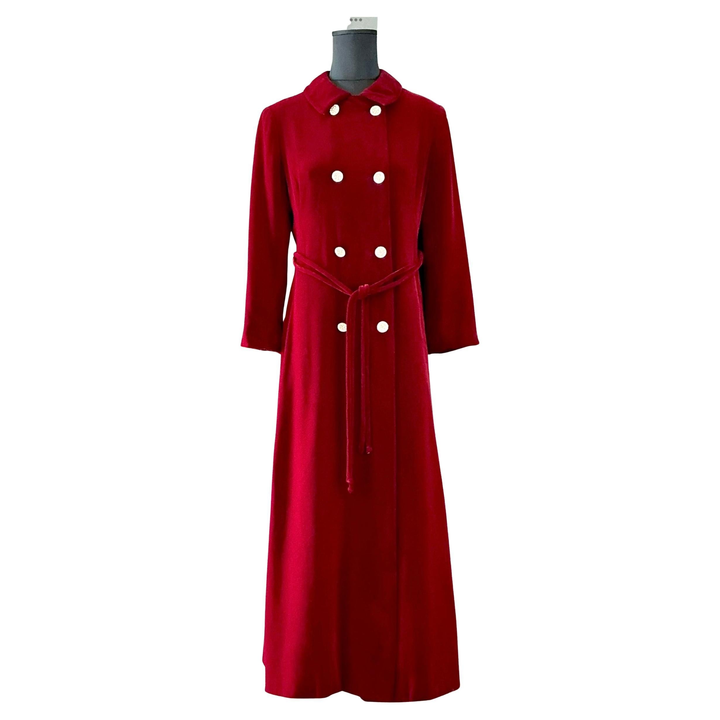 Vintage Red Velvet Overcoat For Sale