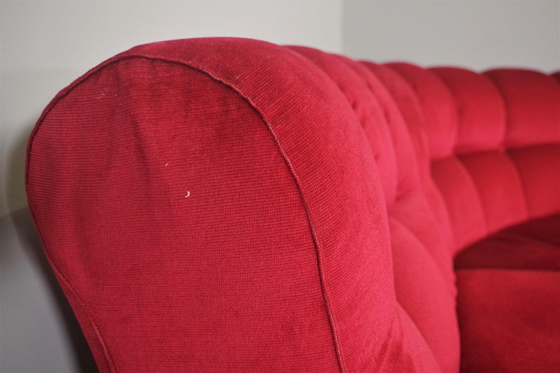 Sofá seccional vintage de terciopelo rojo, años 70 en venta 11