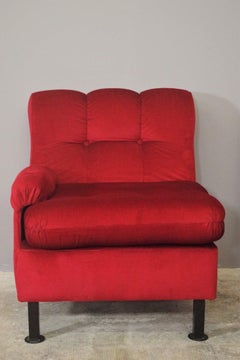 Vintage Red Velvet Sectional Sofa, 1970s