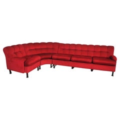 Vintage Red Velvet Sectional Sofa, 1970s