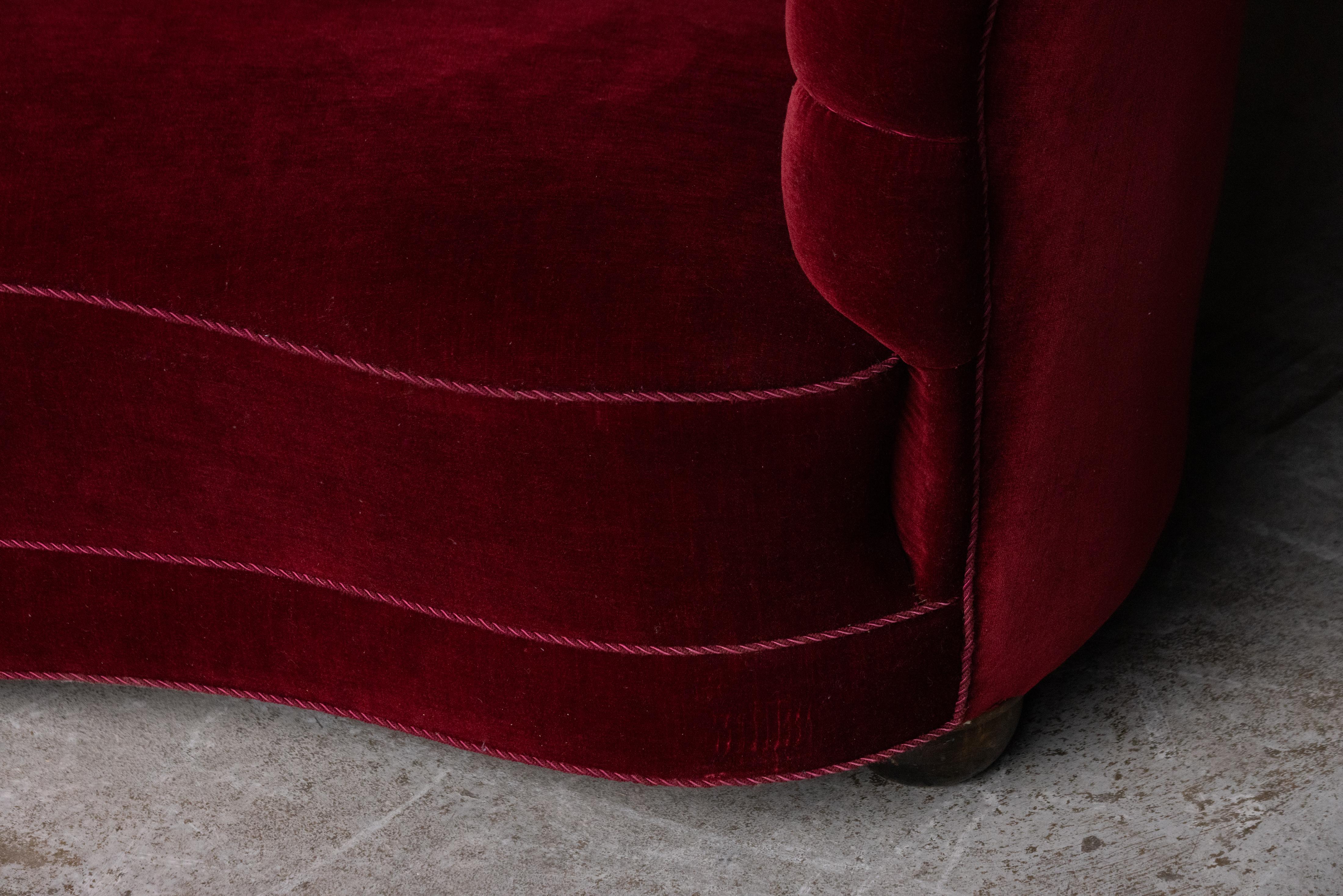 dark red velvet sofa