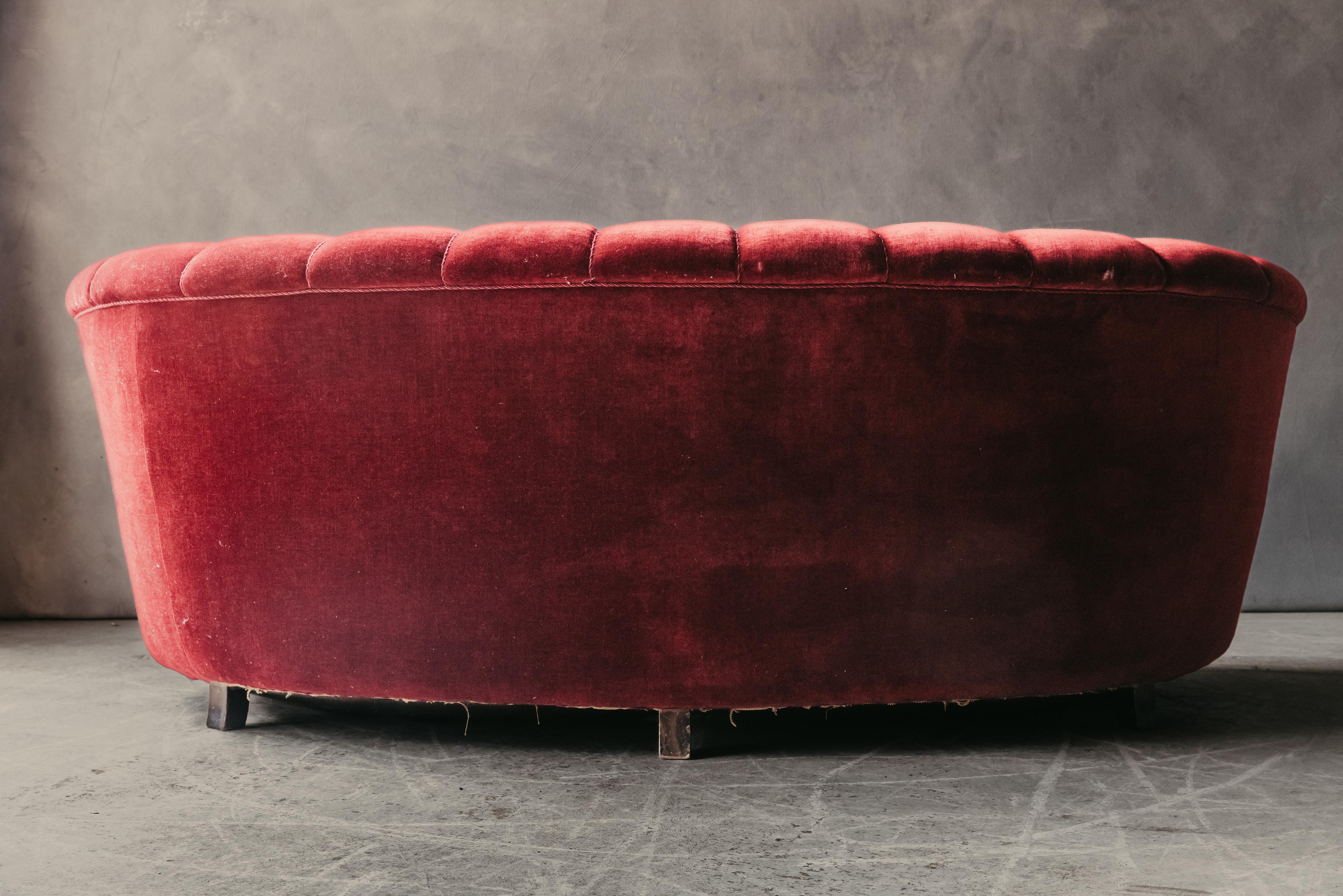 red velvet couch vintage