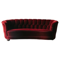 Vintage Red Velvet Sofa From Denmark, Circa 1950