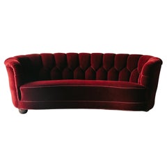 Retro Red Velvet Sofa From Denmark, Circa 1950