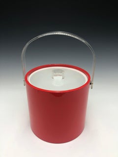 Seau à glace vintage en vinyle rouge avec poignée en lucite transparente