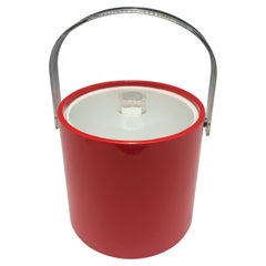 Vintage Red Vinyl Mr Ice Bucket with Clear Lucite Handle