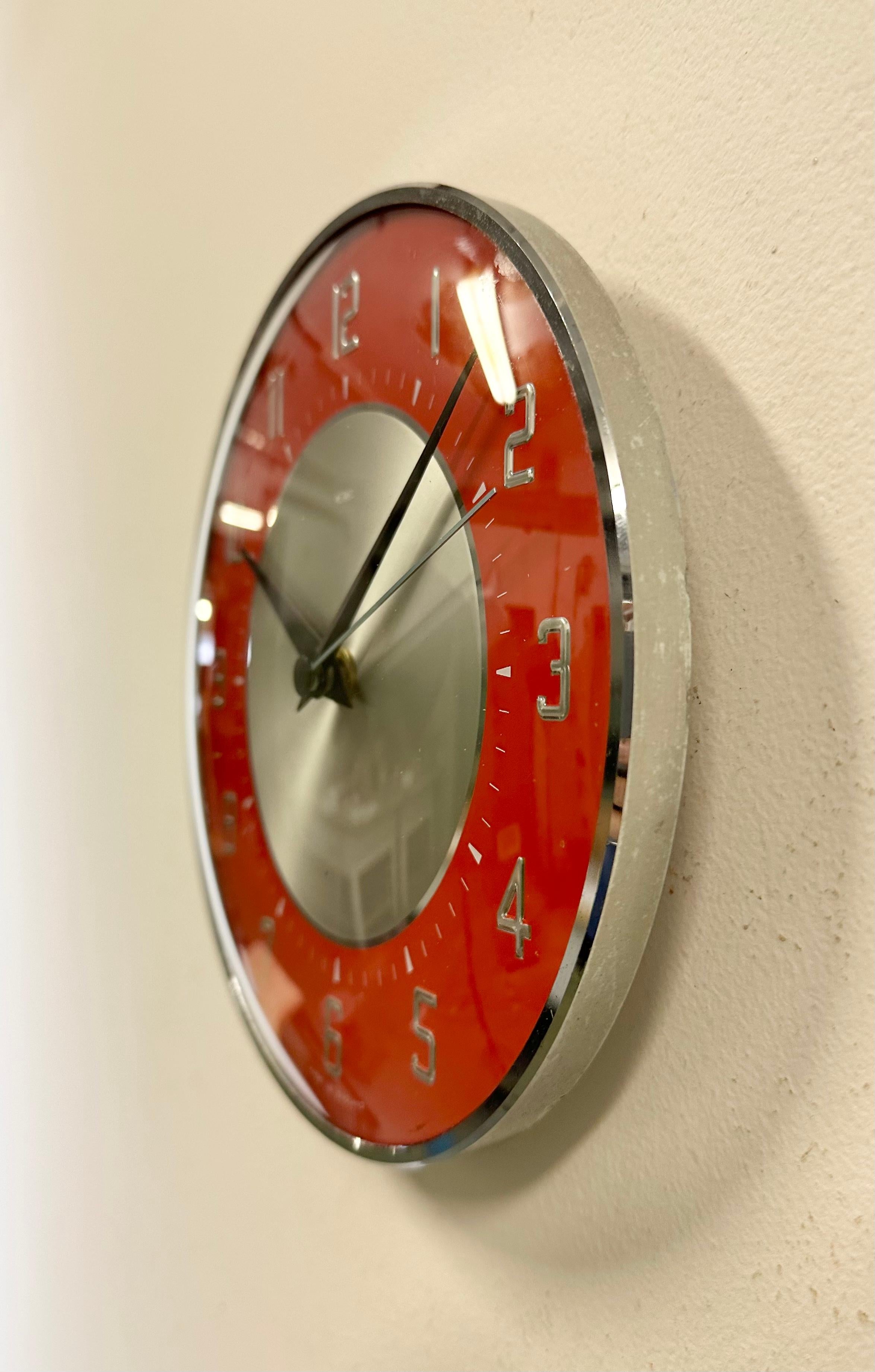 Industrial Vintage Red Wall Clock from Metamec, 1970s