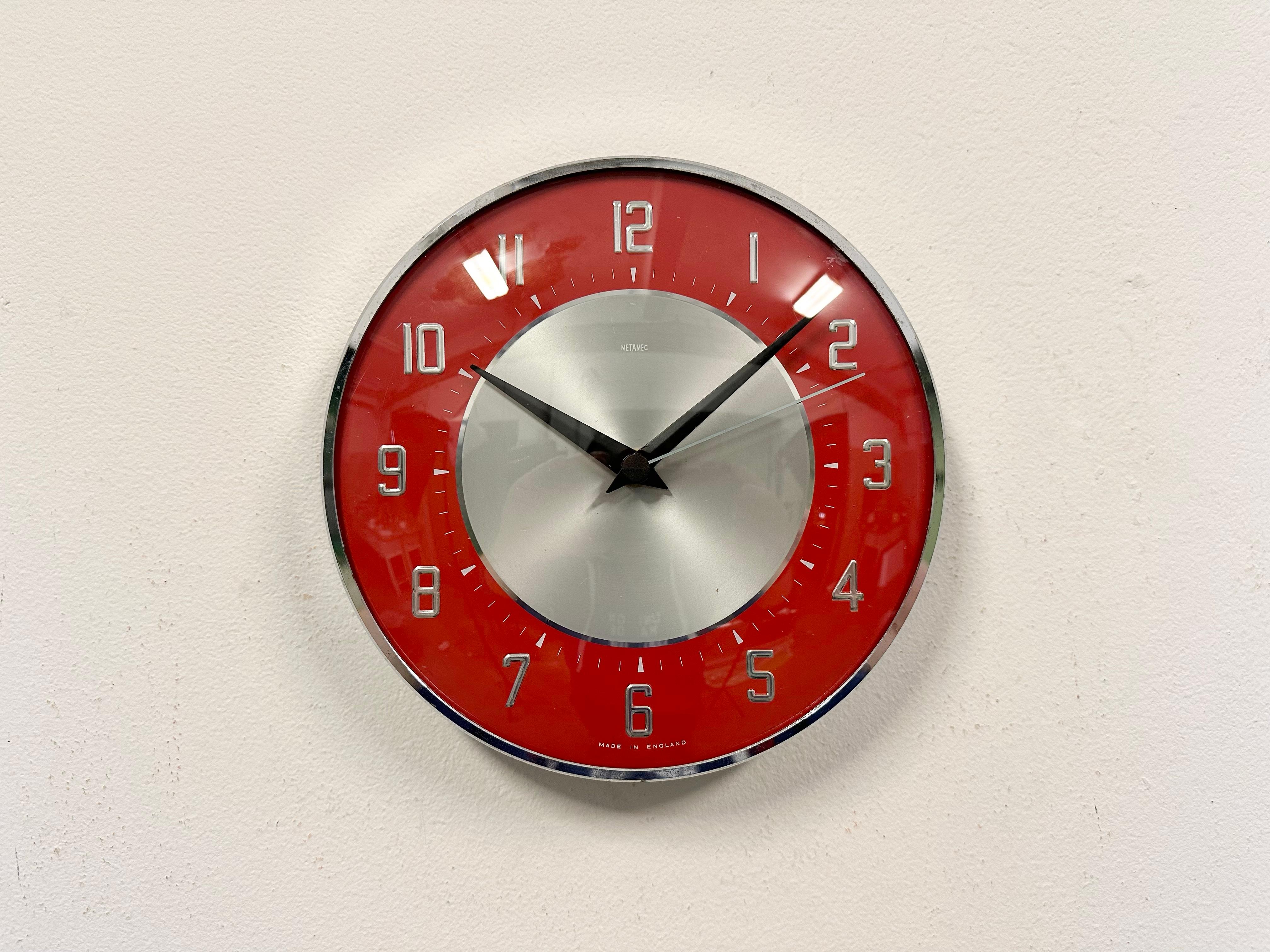 Glass Vintage Red Wall Clock from Metamec, 1970s
