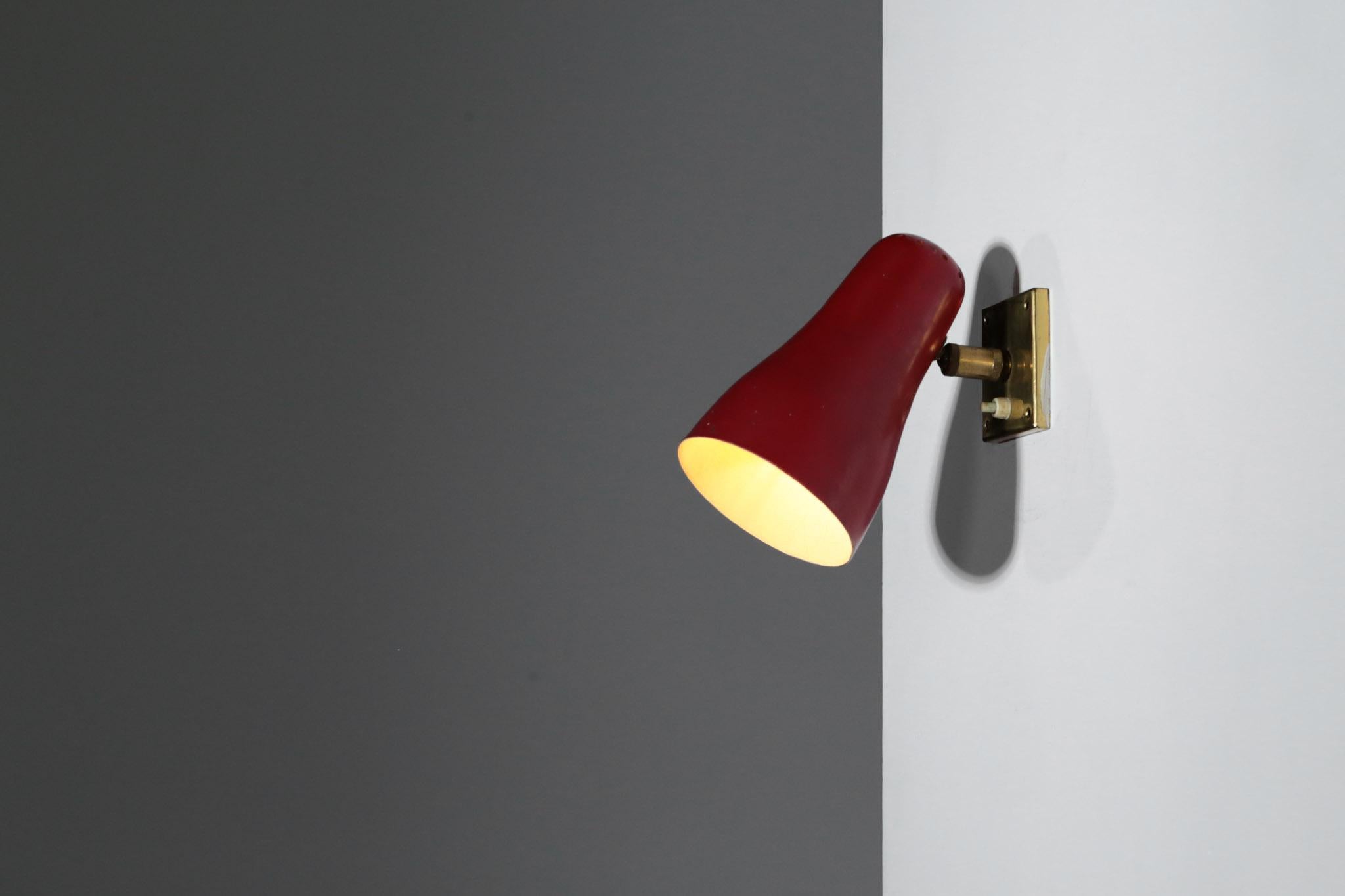 Iron Vintage Red Wall Light Pierre Guariche Style in Brass, French, 1960s For Sale