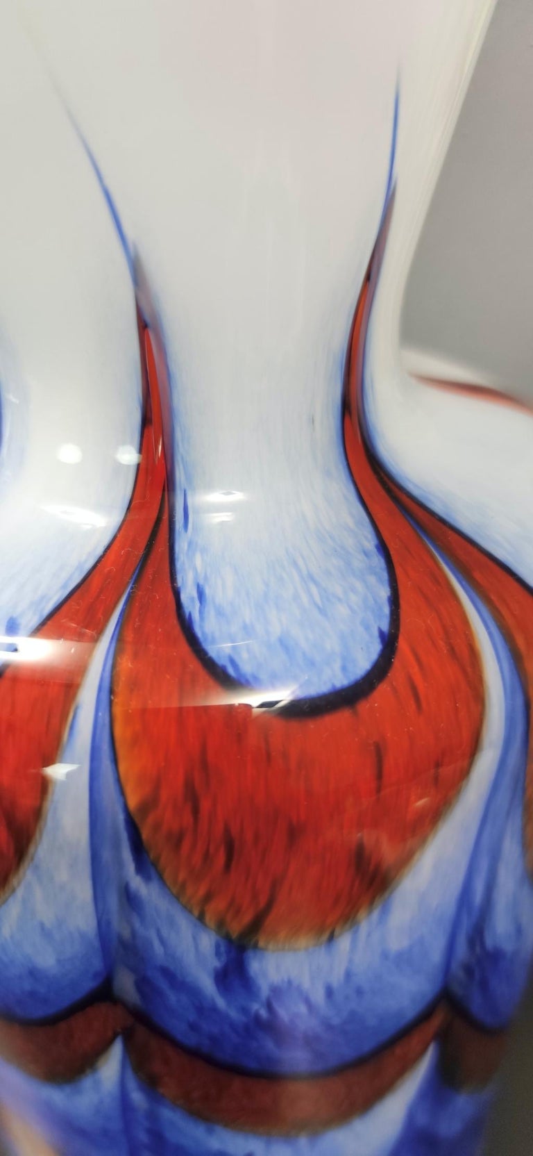 Vintage Red, White and Blue Murano Glass Vase by Carlo Moretti, Italy 1970s For Sale 5
