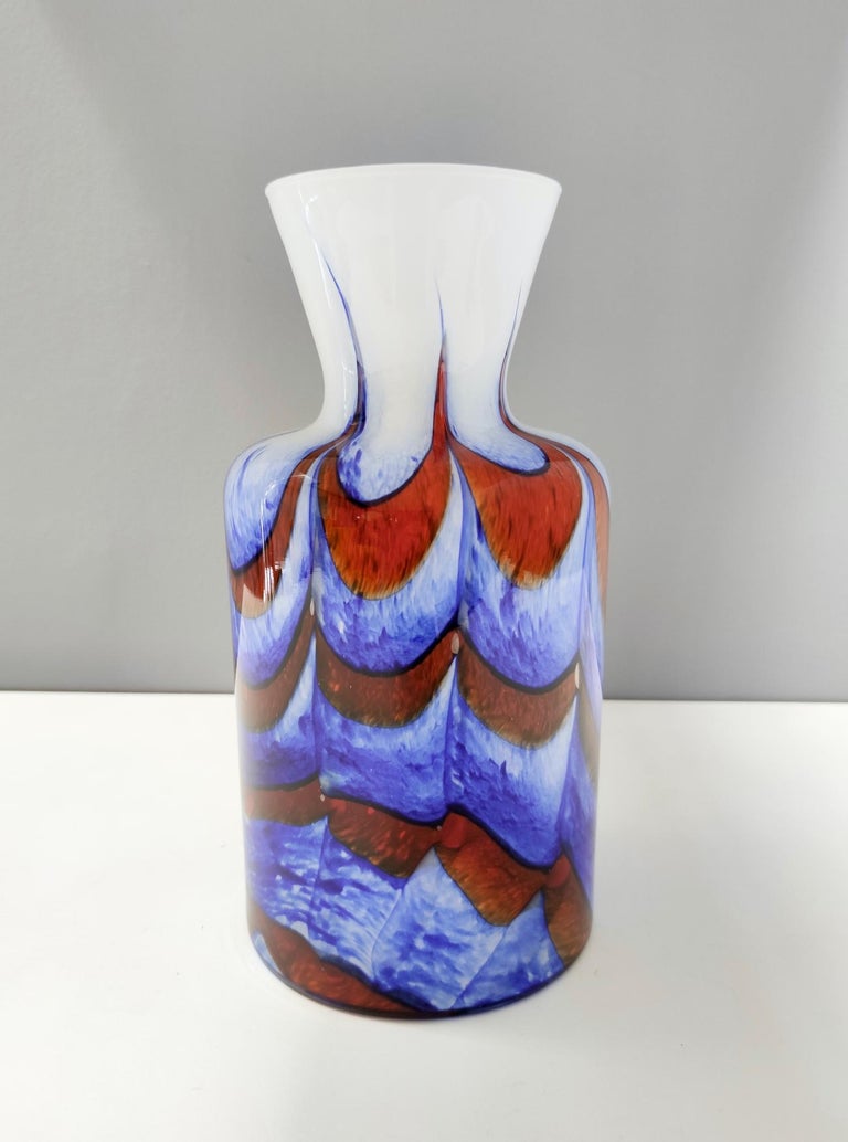 Italian Vintage Red, White and Blue Murano Glass Vase by Carlo Moretti, Italy 1970s For Sale