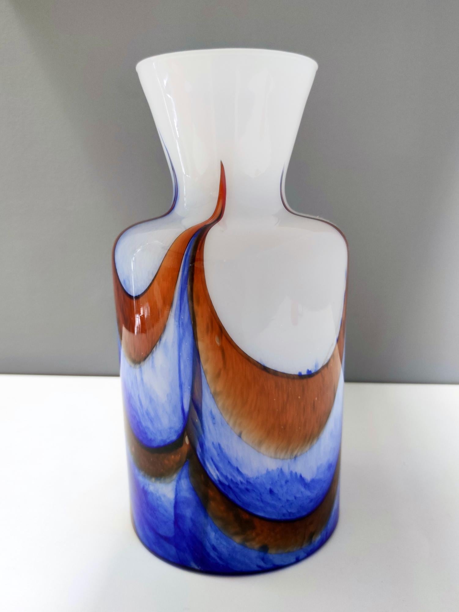 Italian Postmodern Red, White and Blue Murano Glass Vase by Carlo Moretti, Italy For Sale