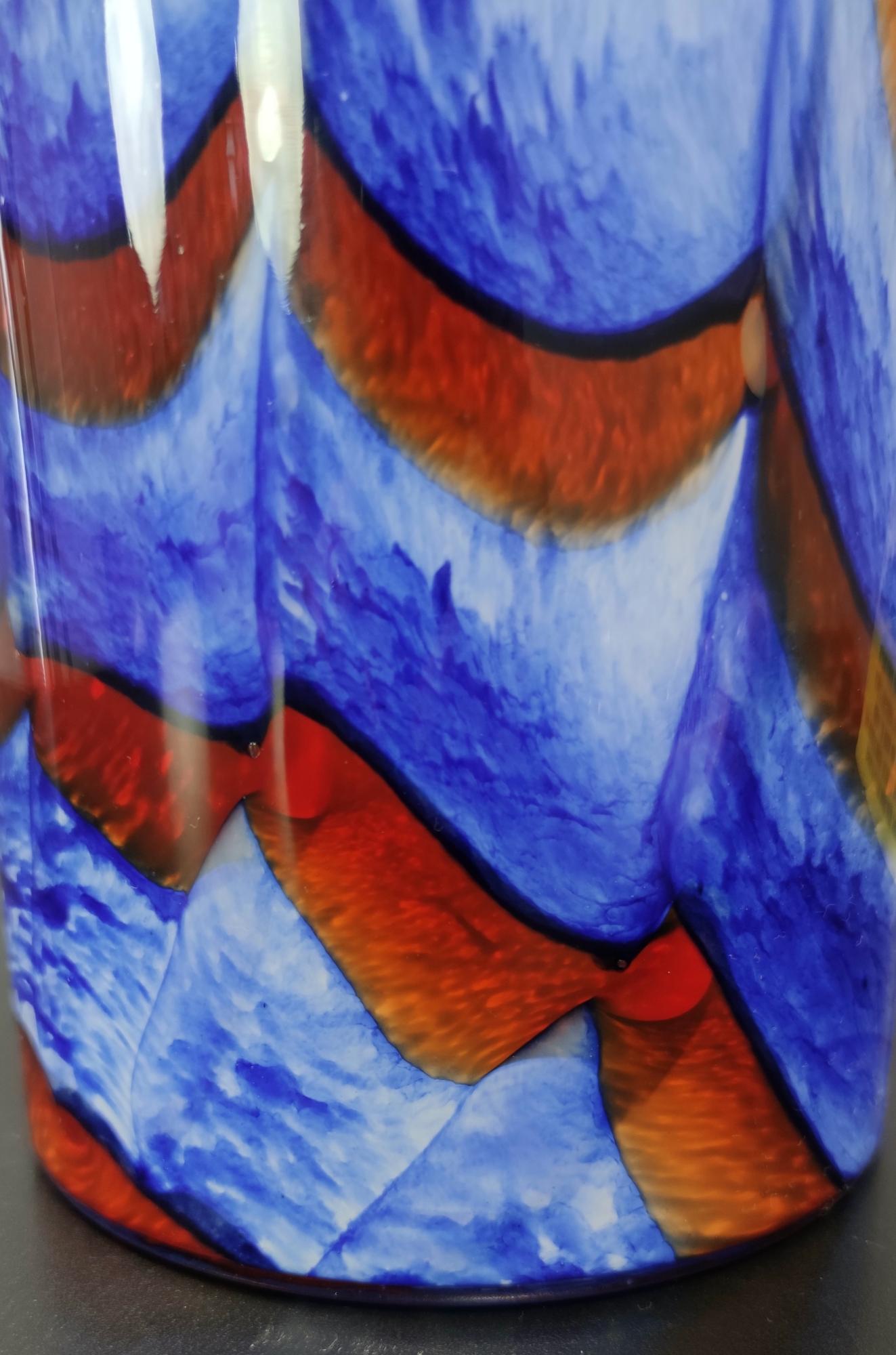 Postmodern Red, White and Blue Murano Glass Vase by Carlo Moretti, Italy For Sale 2