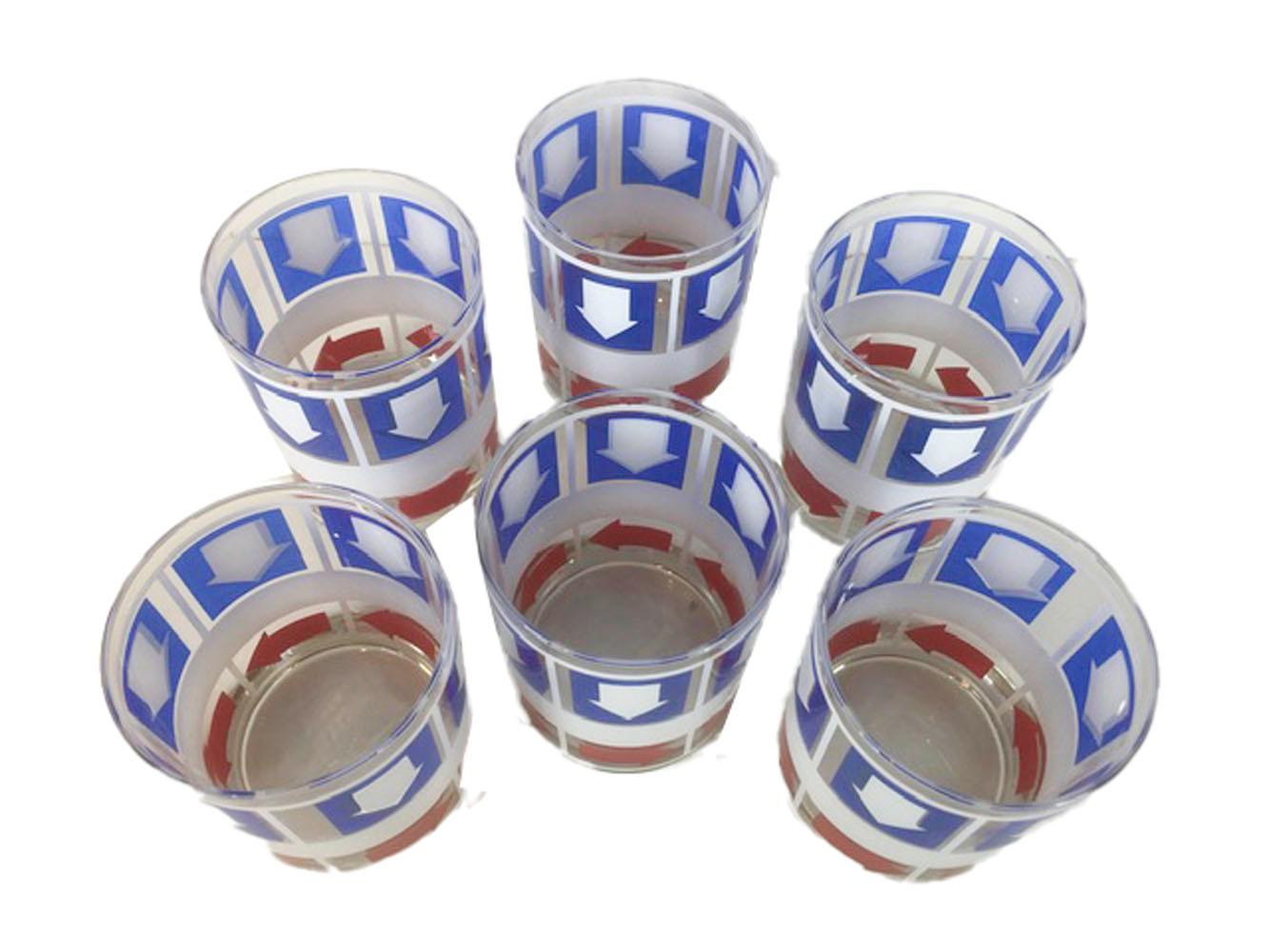 Mid-Century Modern Vintage Red, White and Blue Rocks Glasses by Bartrix For Sale