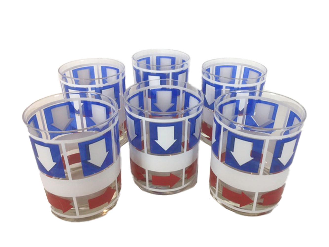 American Vintage Red, White and Blue Rocks Glasses by Bartrix For Sale