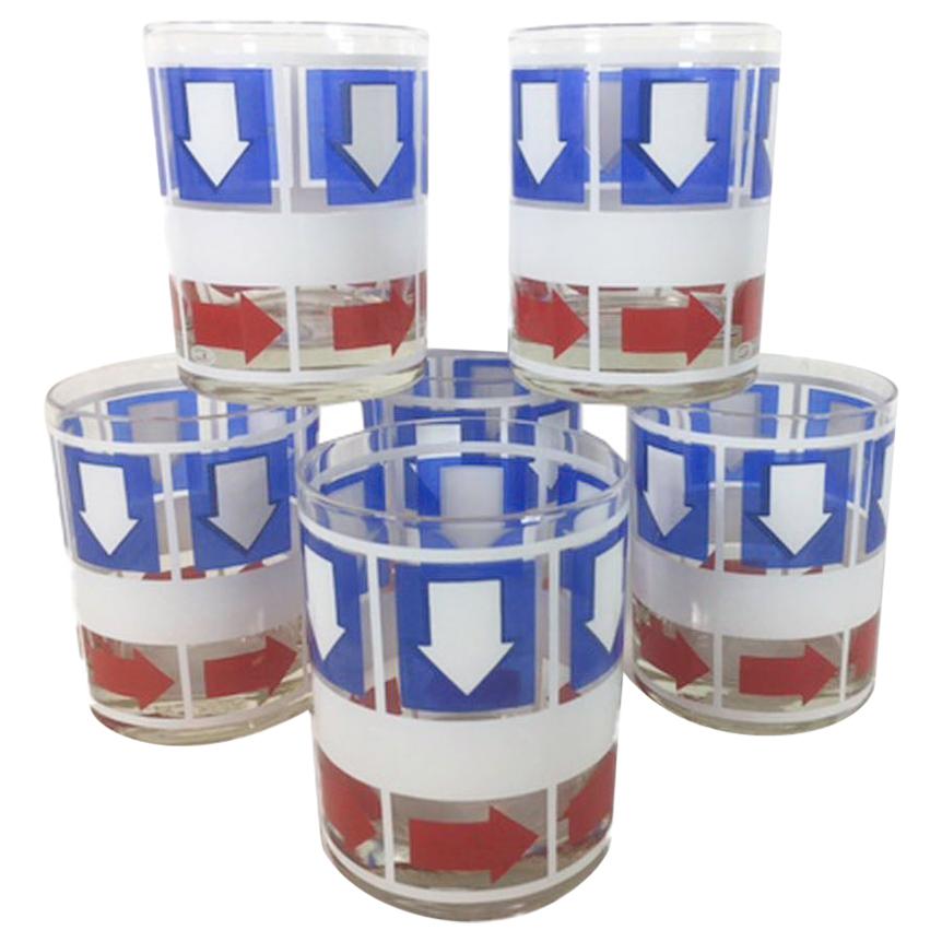 Vintage Red, White and Blue Rocks Glasses by Bartrix For Sale
