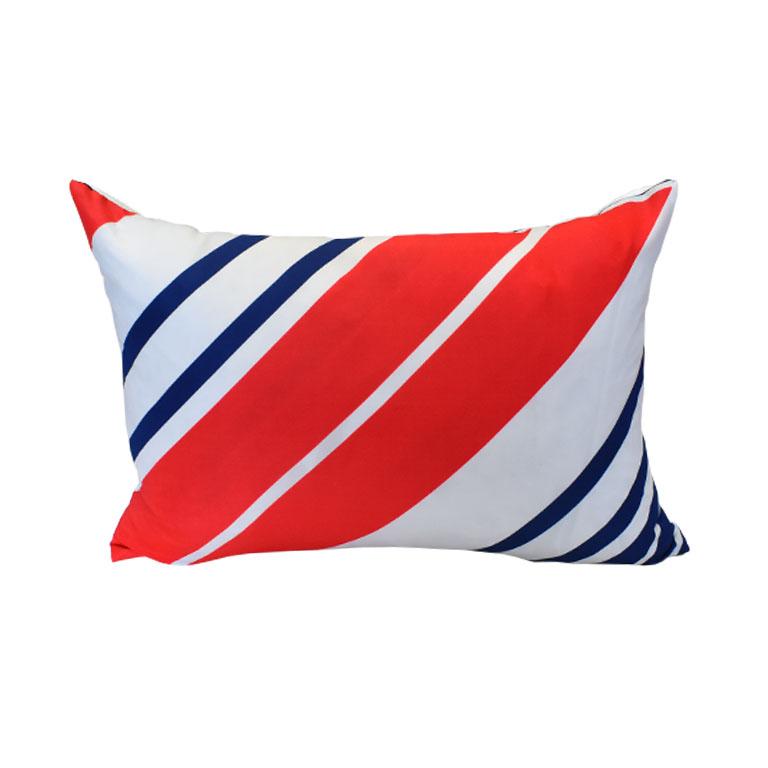 A pair of vintage satin scarves turned down filled lumbar pillows. This beautiful red white and blue scarf was found at the estate of a well-known Oklahoma woman. Her home was filled with fine furnishings from across the globe. And her closet was
