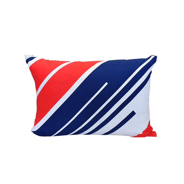 American Vintage Red White and Blue Stripe Satin Scarf Pillows with Down Fill, Set of 2 For Sale