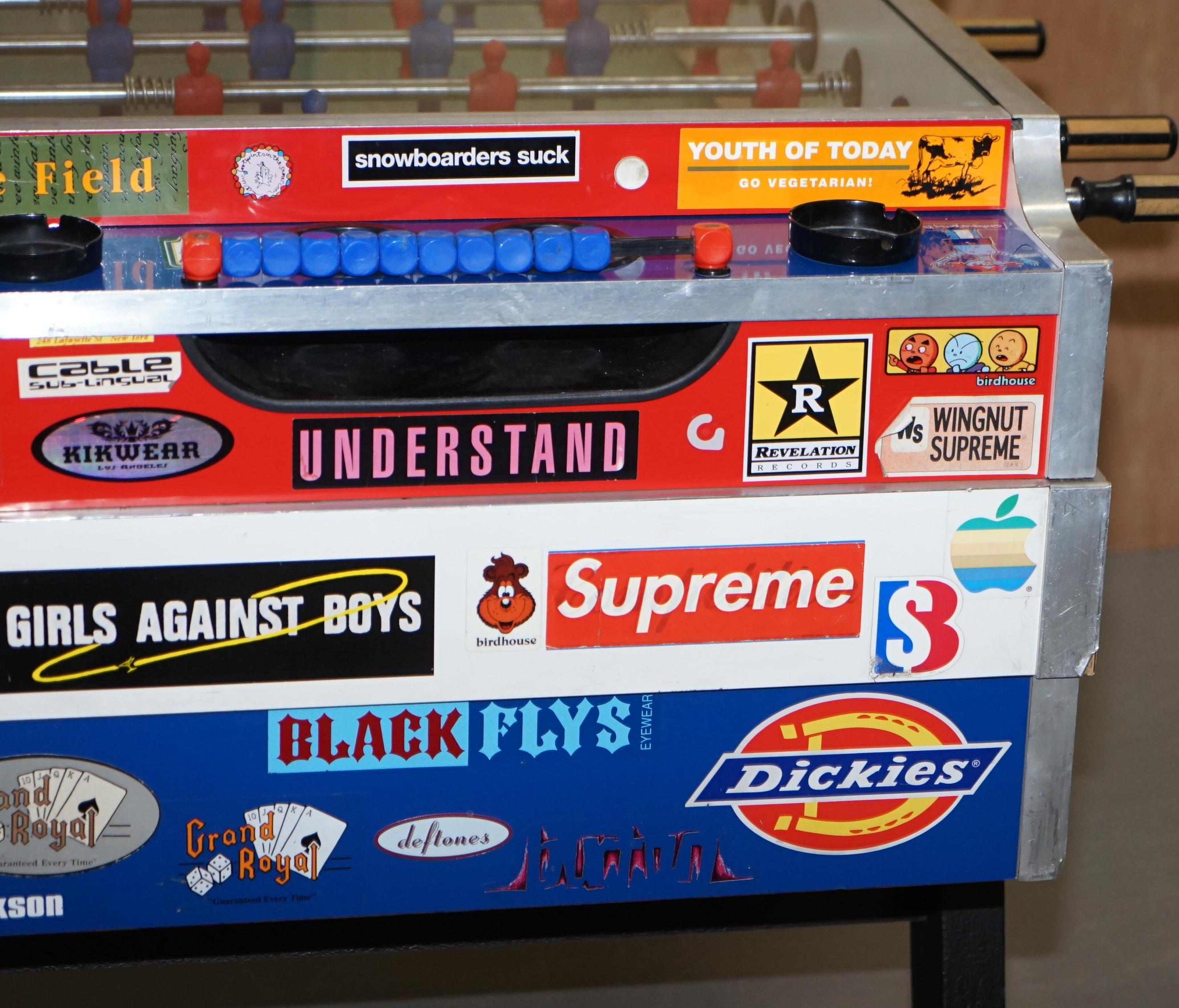 Vintage Red White & Blue Foosball Table Football Covered in Pop Culture Stickers 6