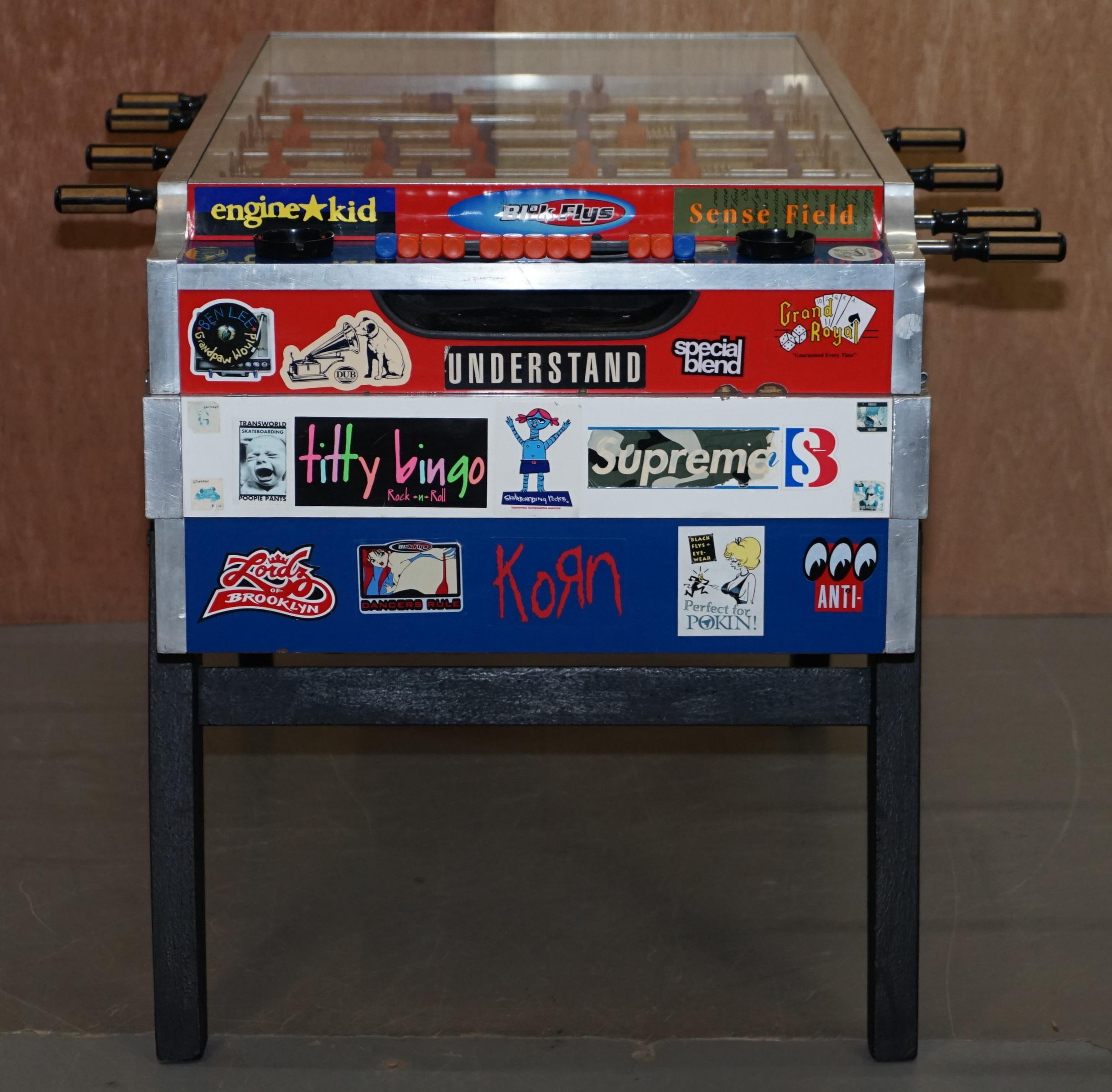 Vintage Red White & Blue Foosball Table Football Covered in Pop Culture Stickers 8