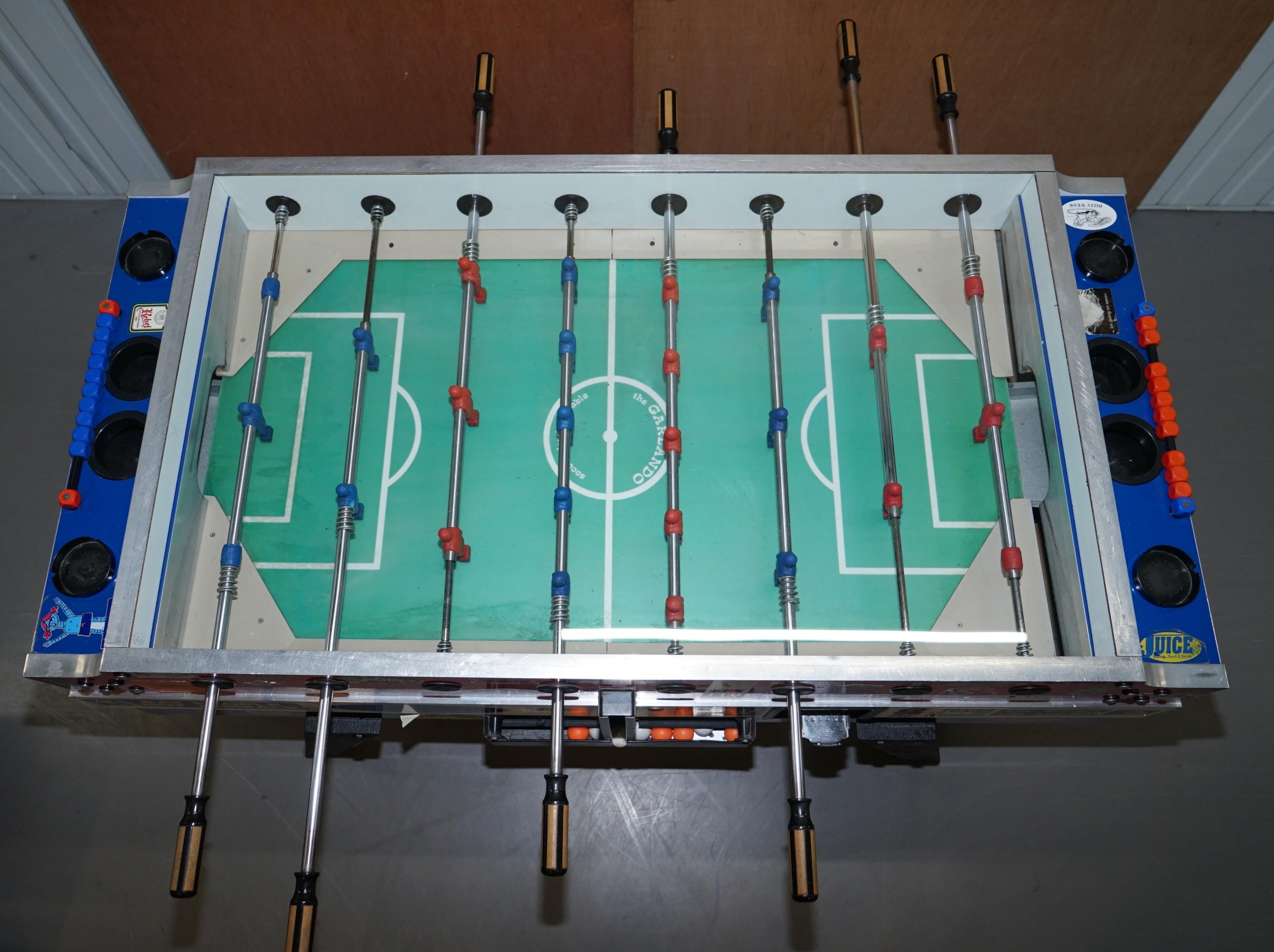 Hand-Crafted Vintage Red White & Blue Foosball Table Football Covered in Pop Culture Stickers