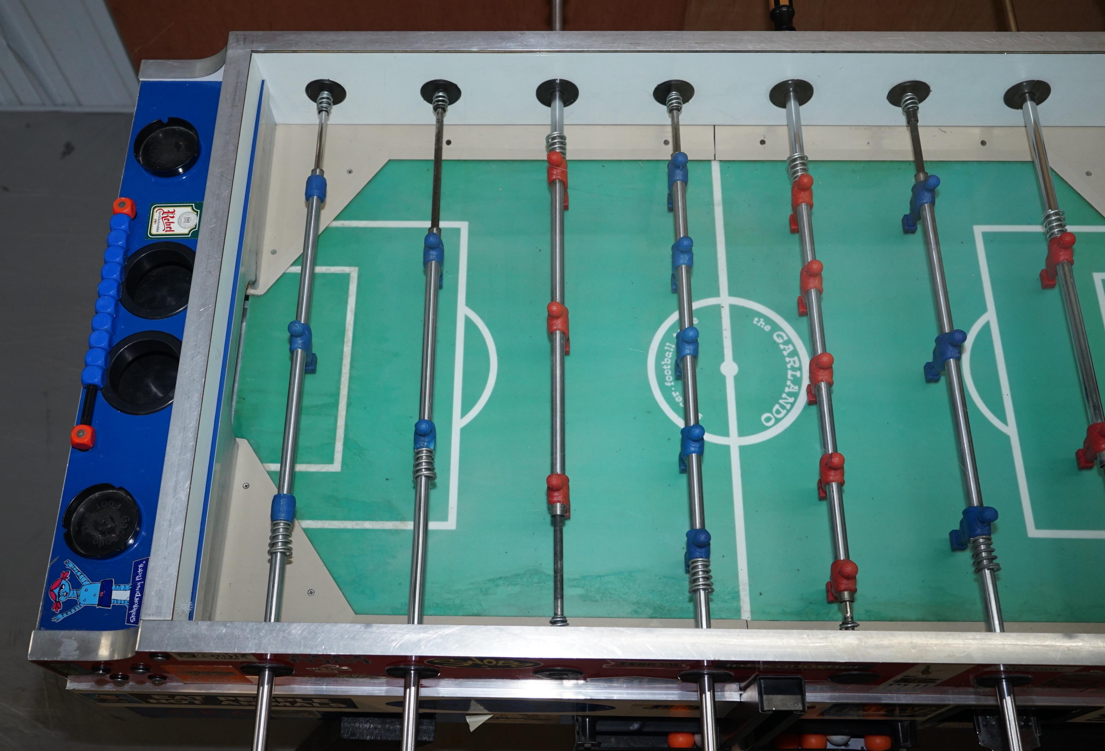 20th Century Vintage Red White & Blue Foosball Table Football Covered in Pop Culture Stickers