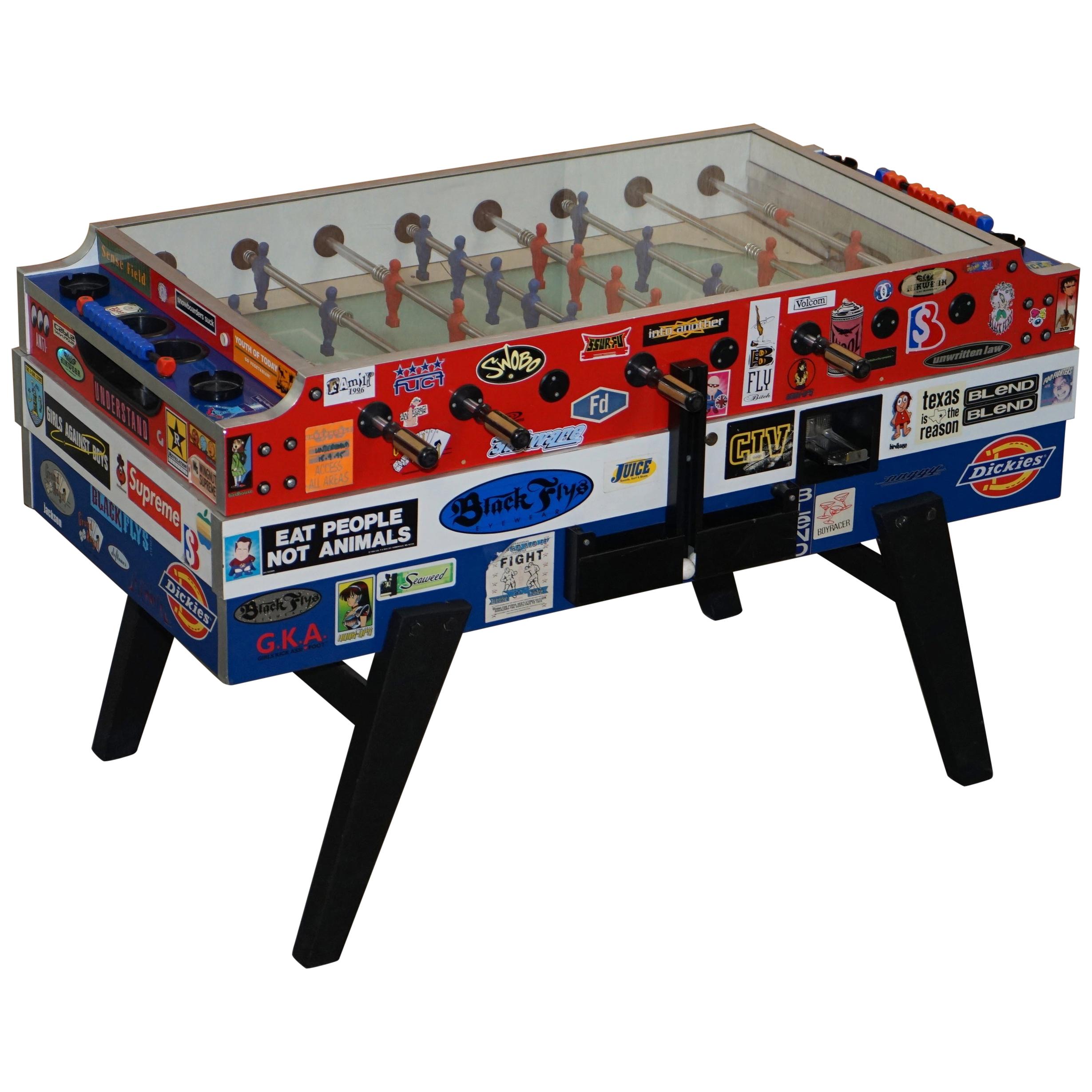 Vintage Red White & Blue Foosball Table Football Covered in Pop Culture Stickers