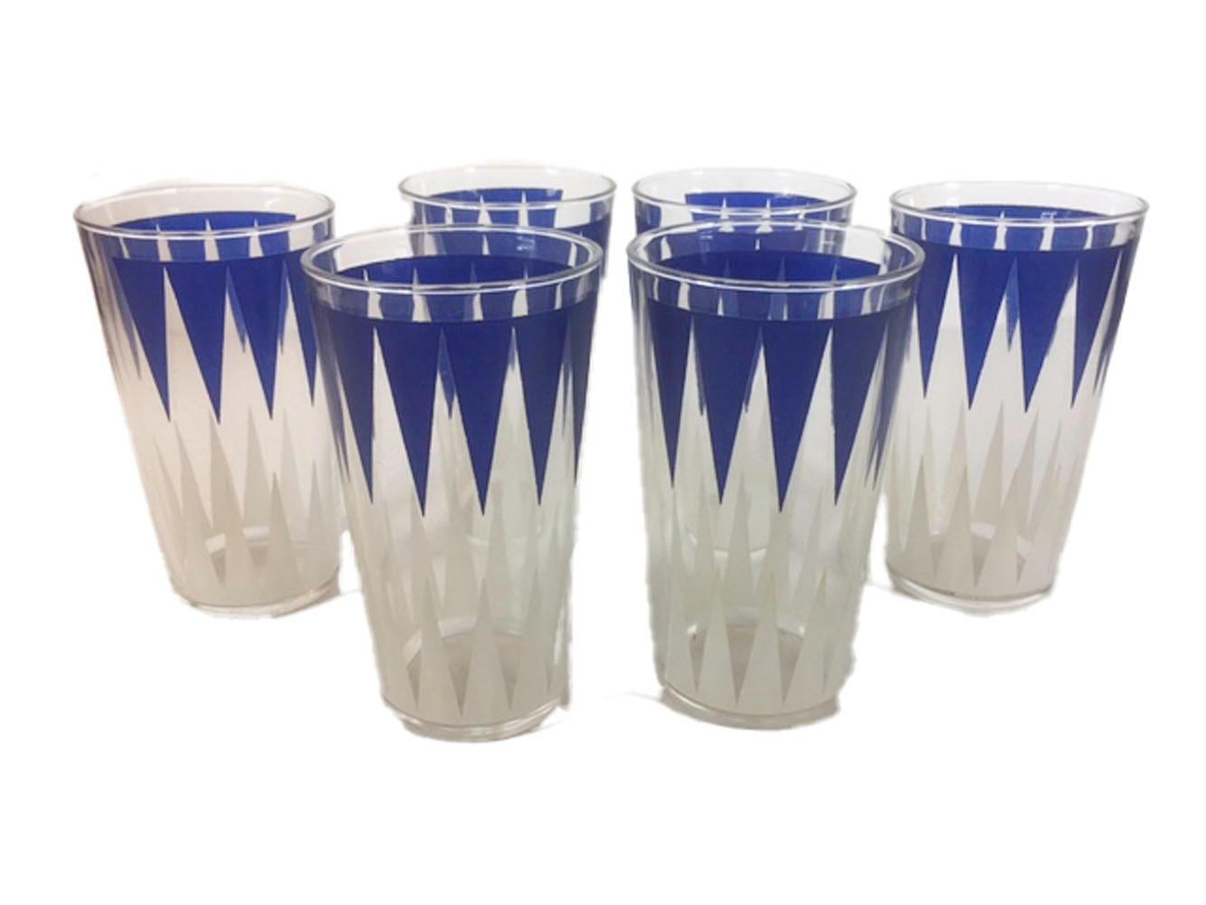 American Vintage Red, White & Blue Shaker Set, 6 Tumblers, Chrome Topped Cocktail Shaker