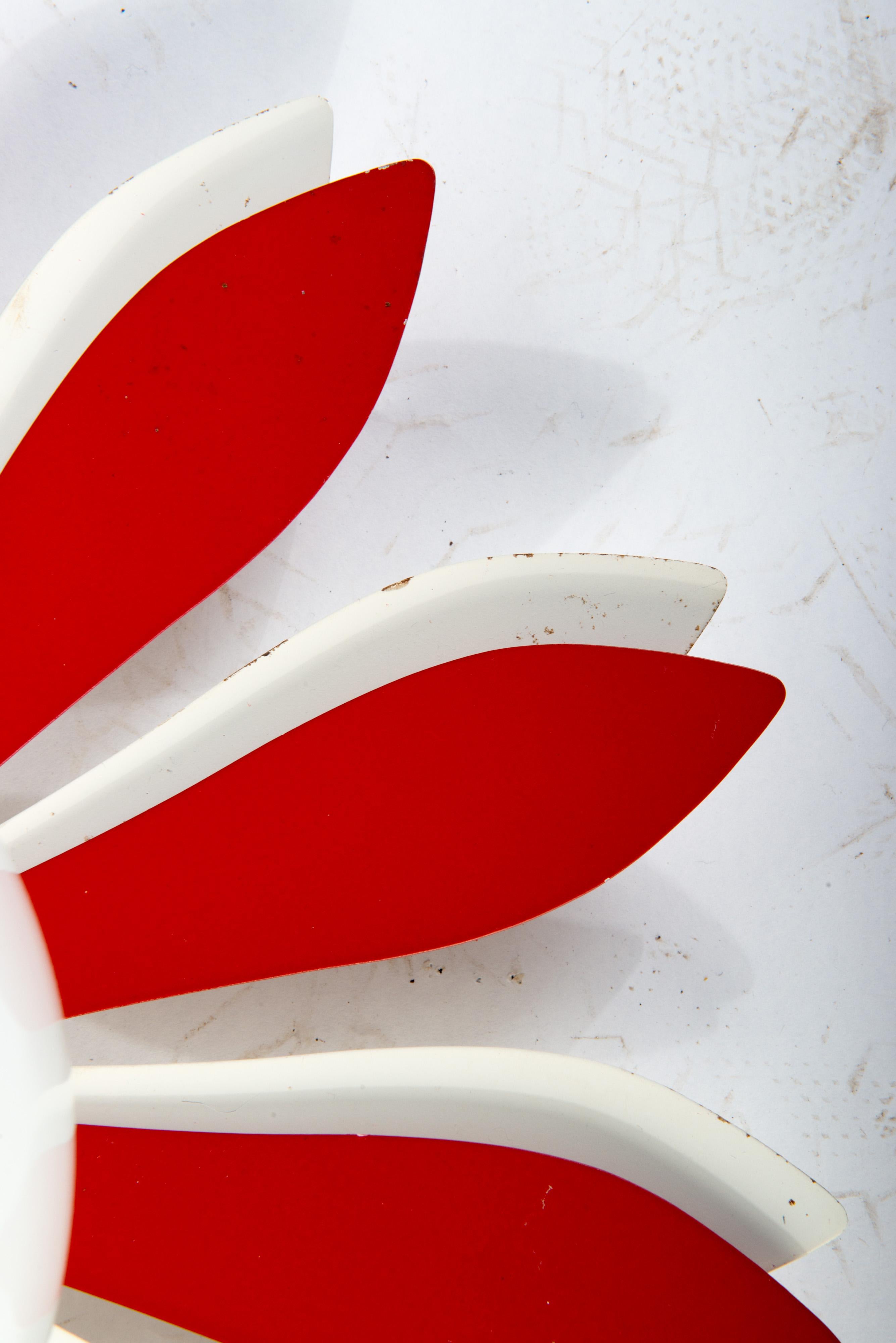 Vintage Red & White Flower Petal Ceiling Light In Good Condition In Stamford, CT