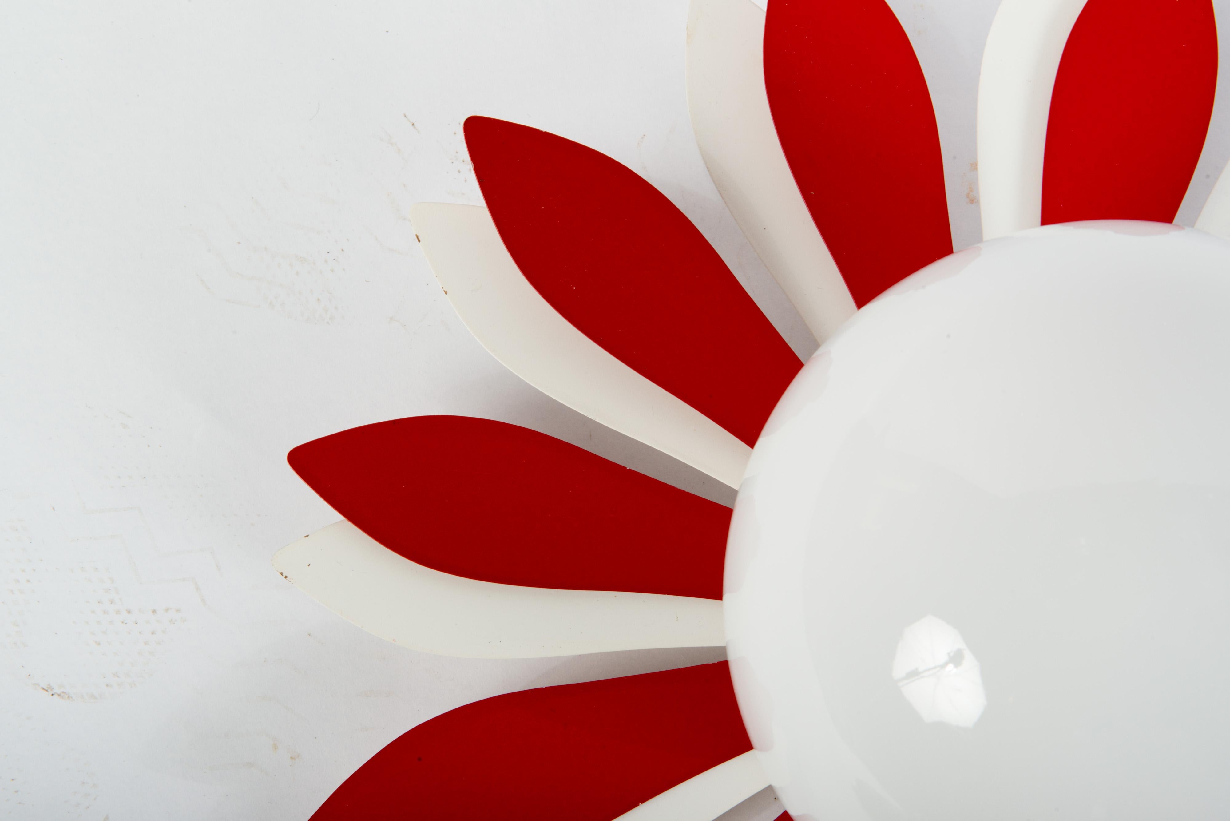 Mid-20th Century Vintage Red & White Flower Petal Ceiling Light