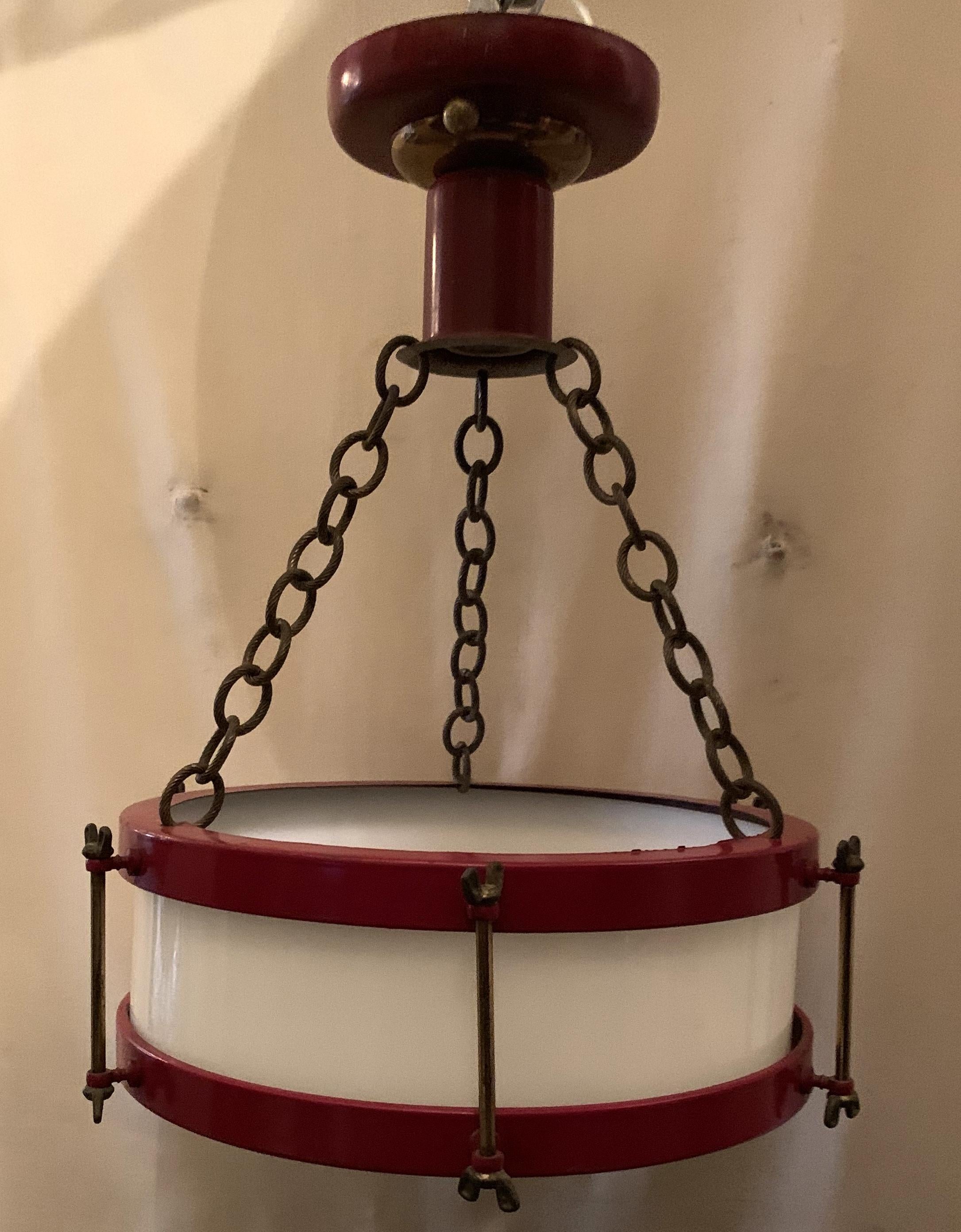 Einbaubeleuchtung, Kronleuchter in Rot, Weiß, Glas, Bronze, Snare, Trommel (Belle Époque) im Angebot