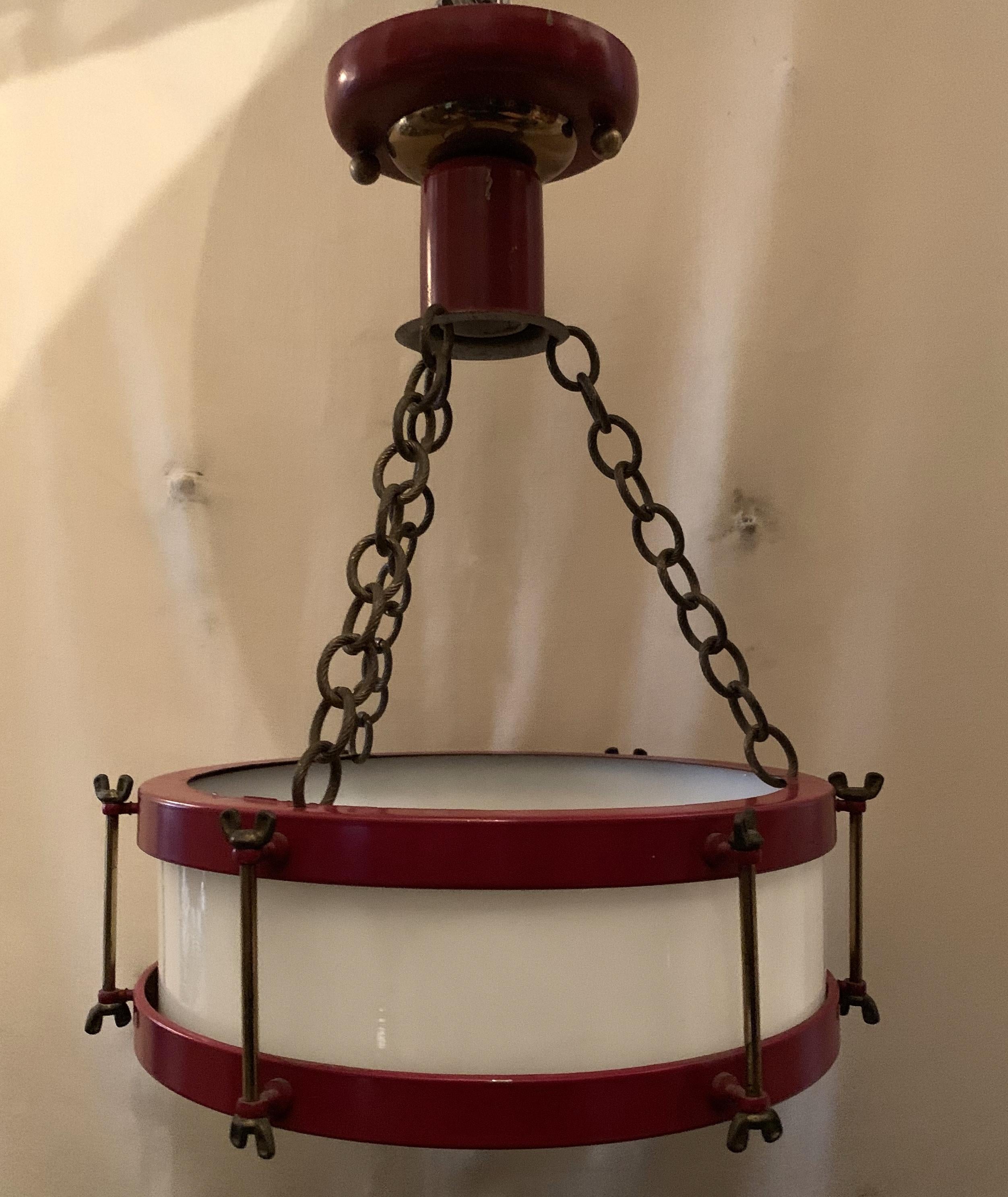 Einbaubeleuchtung, Kronleuchter in Rot, Weiß, Glas, Bronze, Snare, Trommel im Zustand „Gut“ im Angebot in Roslyn, NY