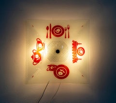 Vintage Red & White Glass Folk Design Kitchen Light Fixture