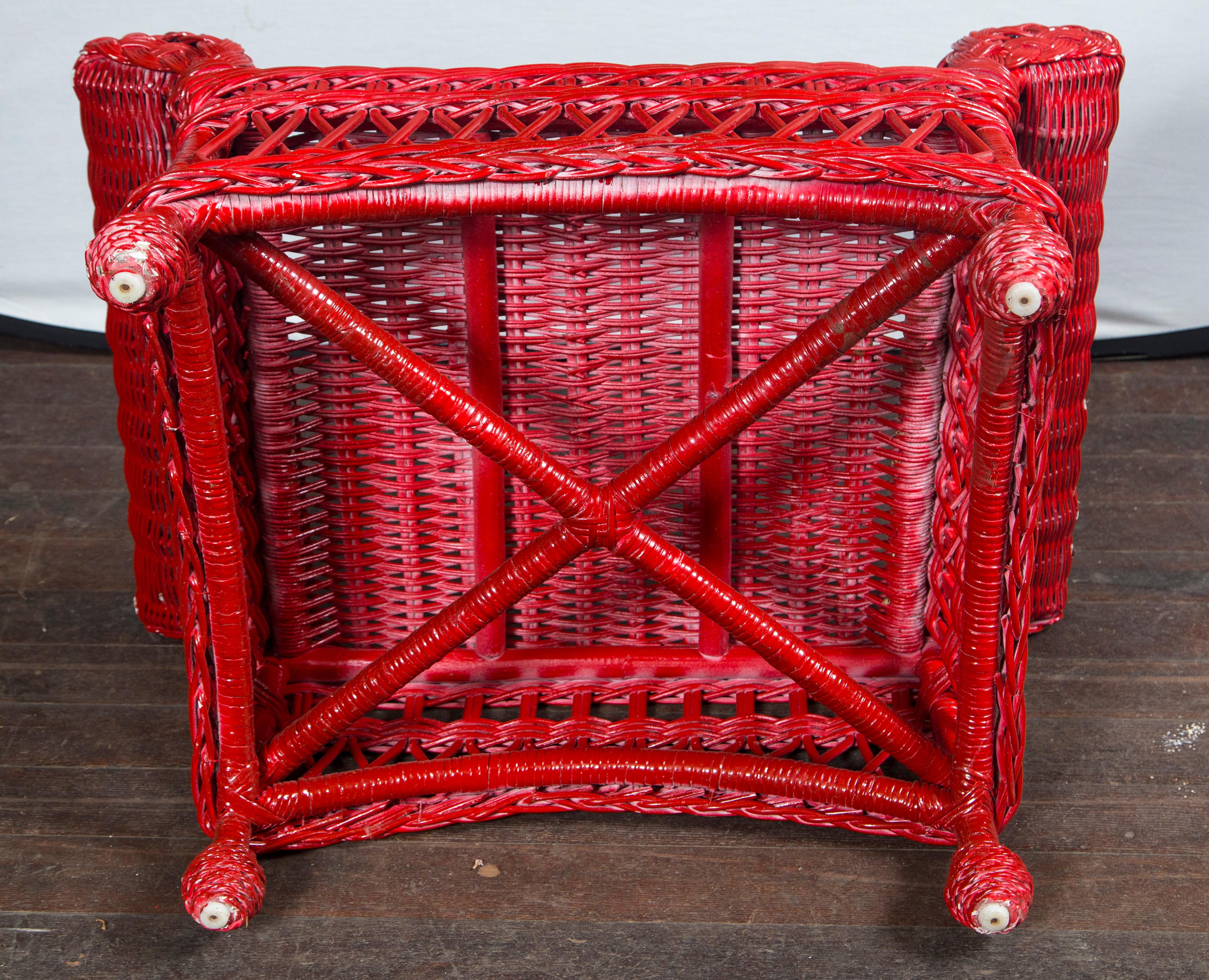 Vintage Red Wicker/Rattan Bench 2