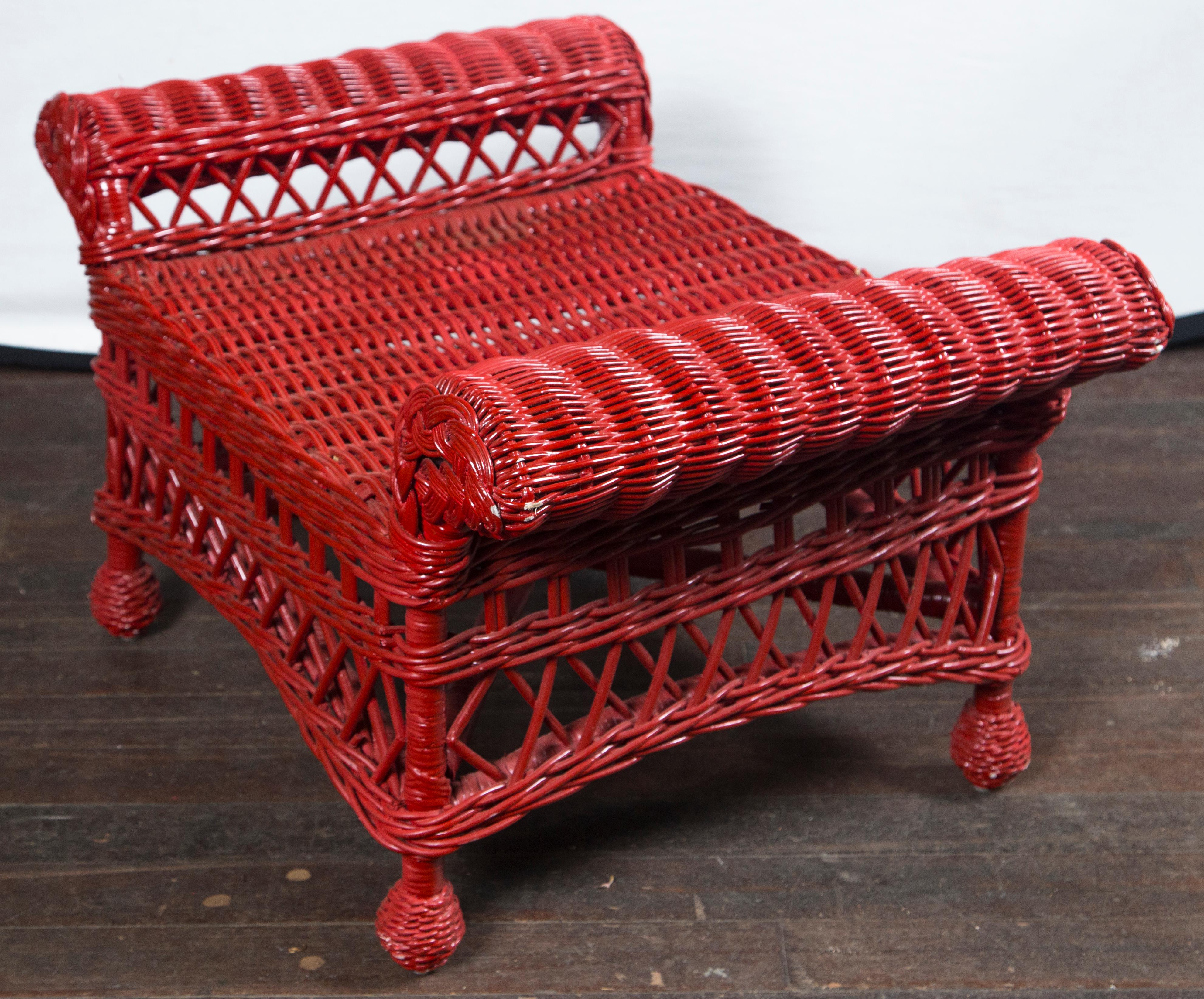 American Vintage Red Wicker/Rattan Bench