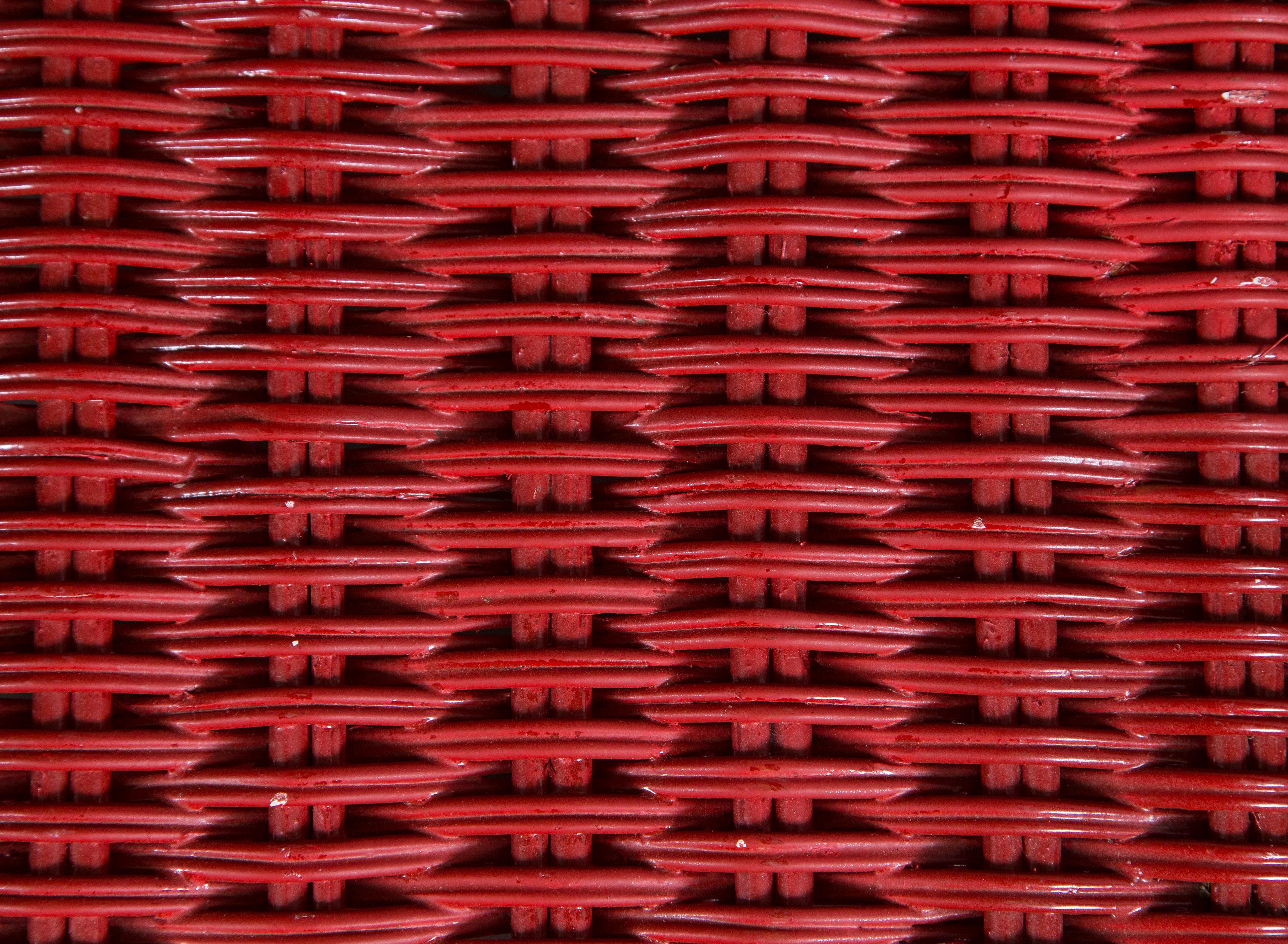 Mid-20th Century Vintage Red Wicker/Rattan Bench