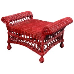 Vintage Red Wicker/Rattan Bench