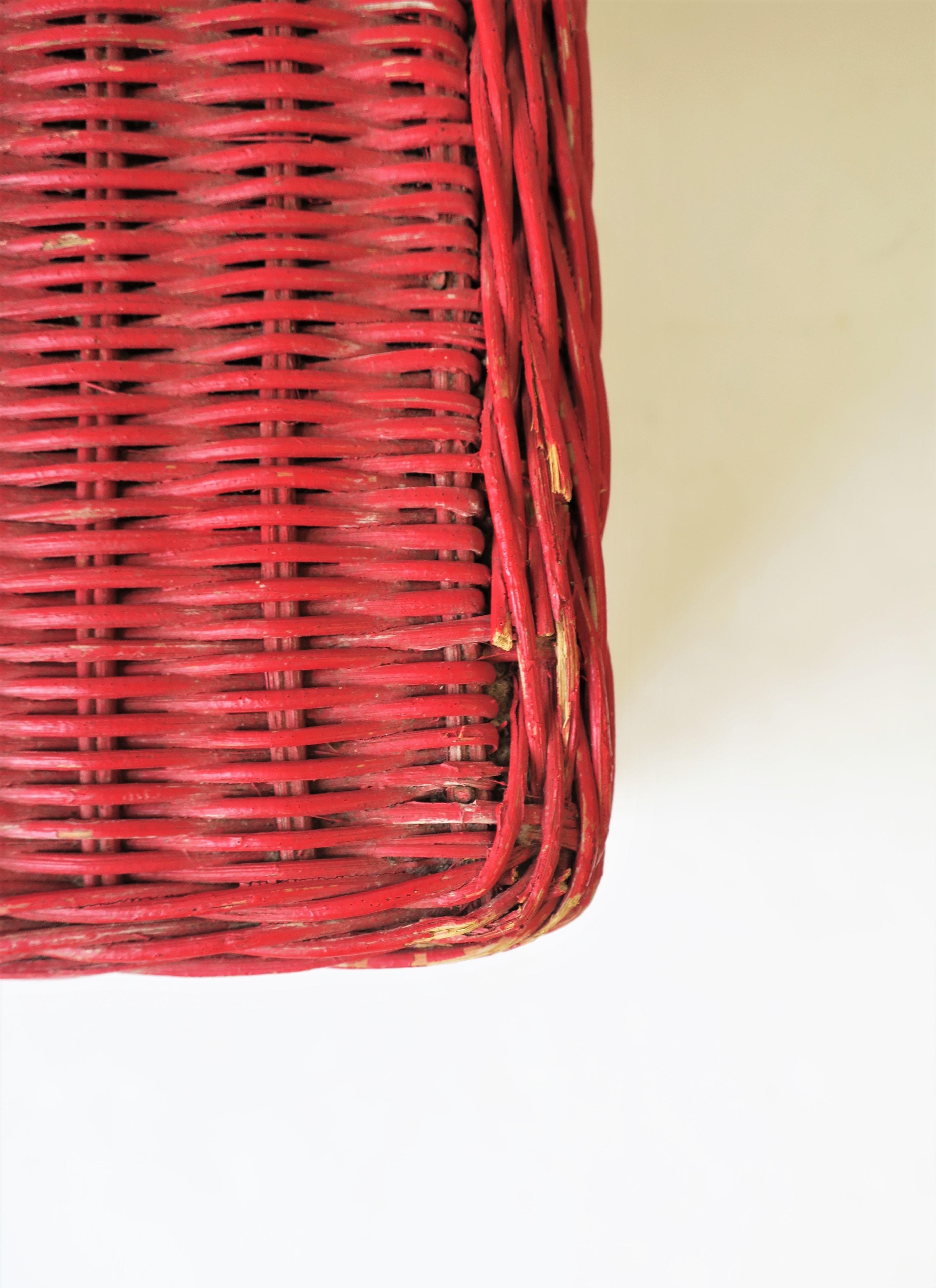 Vintage Red Wicker Rattan Bench with Storage 8