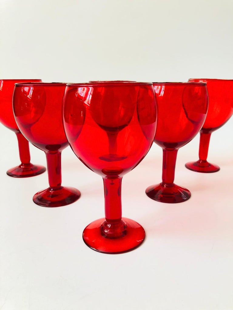 Vintage Red Wine Glasses - Set of 6 at 1stDibs