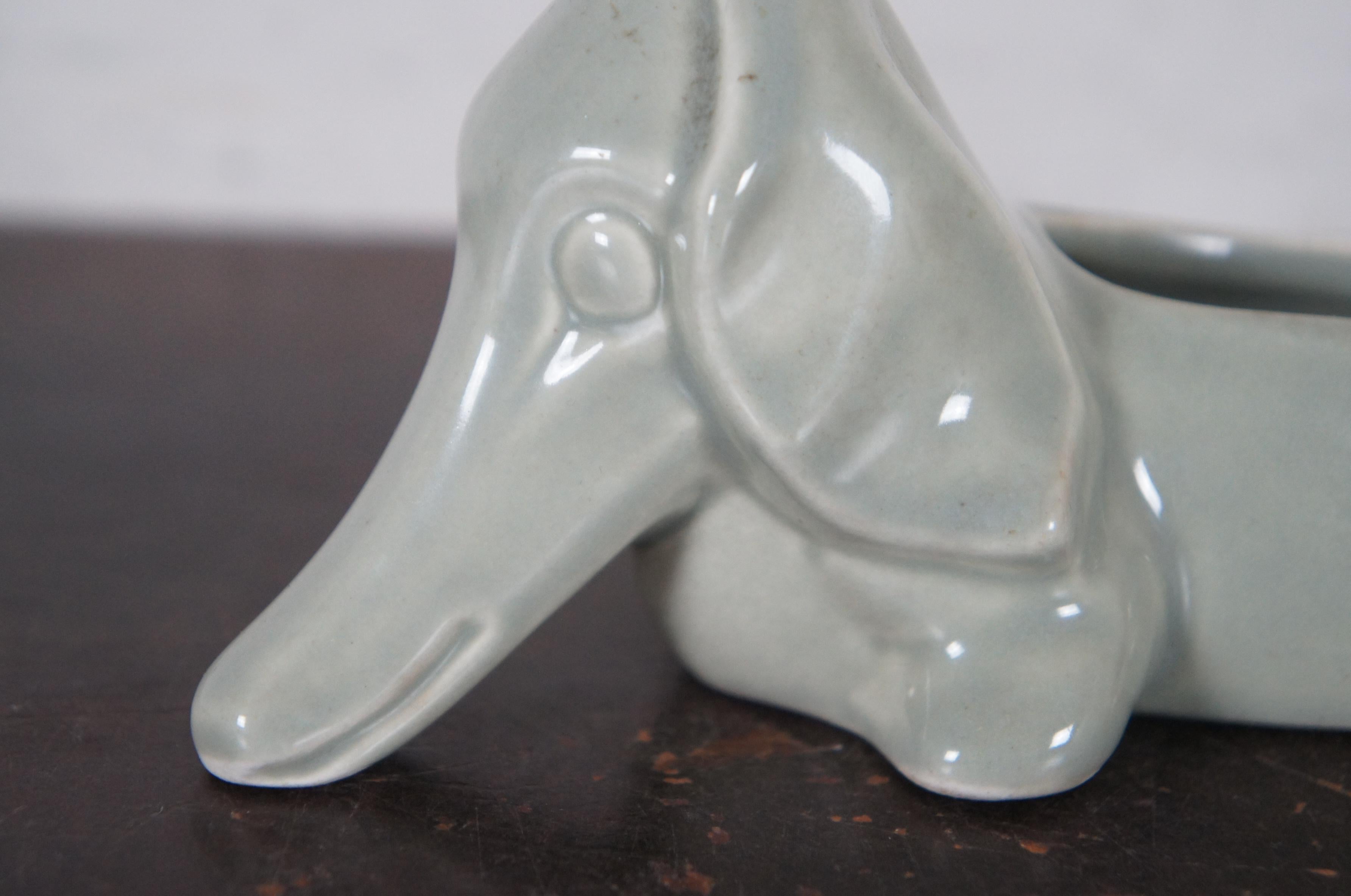 Vintage Red Wing Pottery 1342 Dachshund Planter Jardiniere Flower Pot Celadon In Good Condition In Dayton, OH